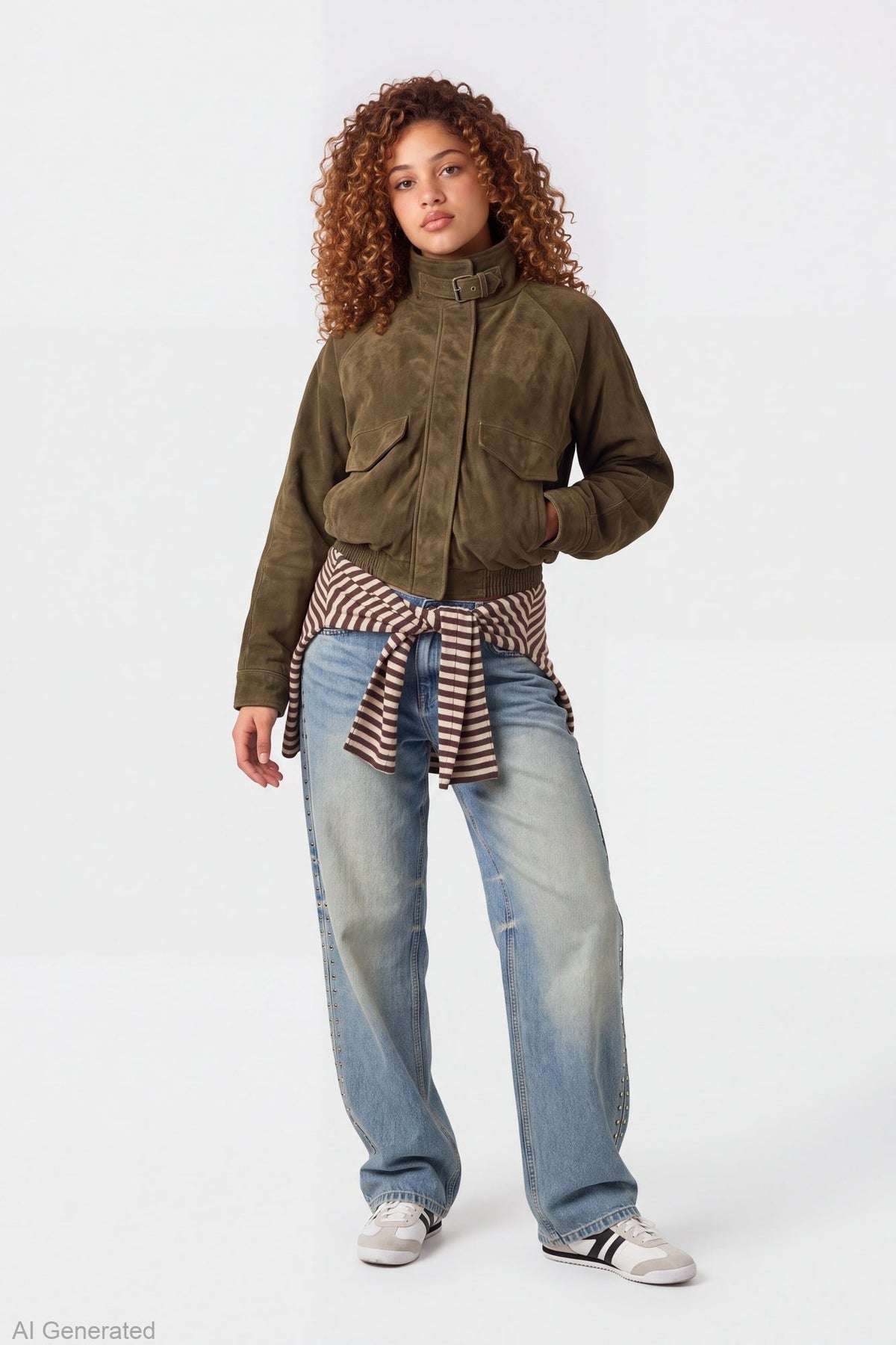 Brooklyn Studded Low Rise Baggy Jean - Sky Blue