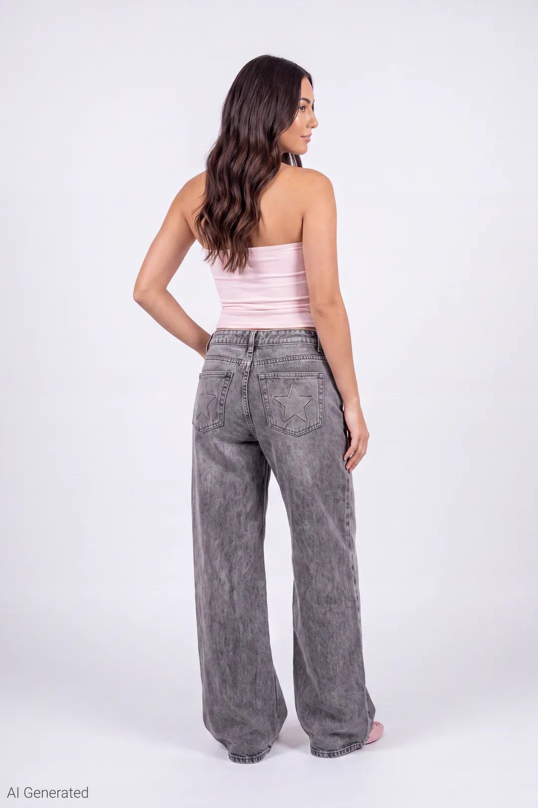 Alt View 2. London Low Rise Embroidered Super Baggy Jean - Charcoal