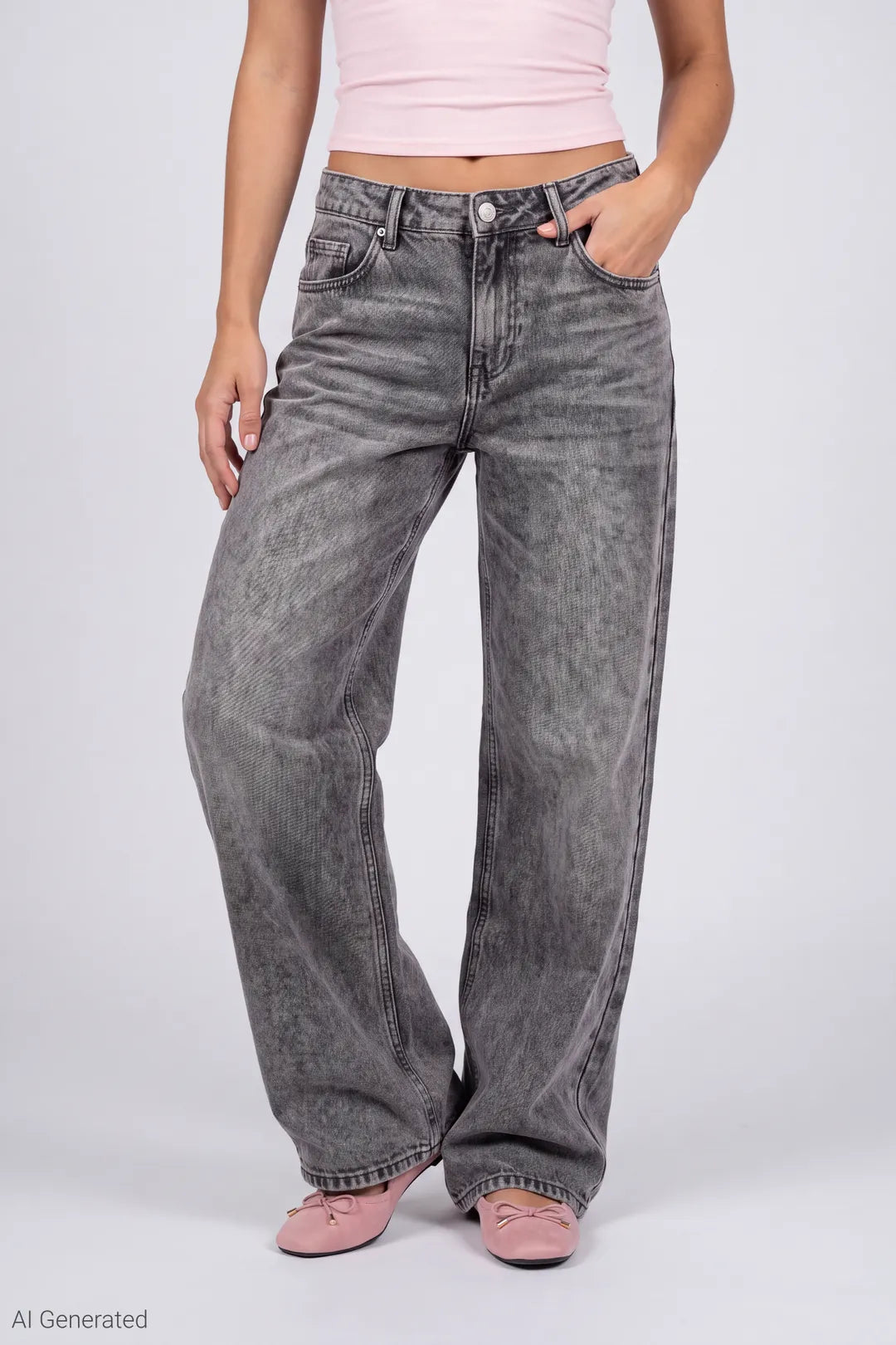 Alt View 3. London Low Rise Embroidered Super Baggy Jean - Charcoal