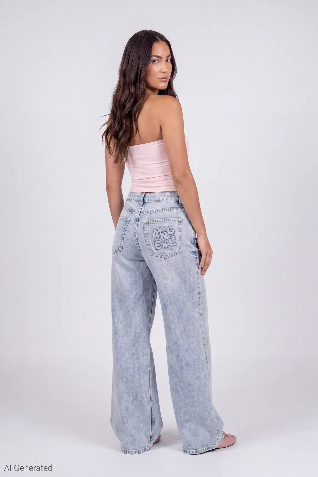 Alt View 2. London Low Rise Embroidered Super Baggy Jean - Light Denim Blue