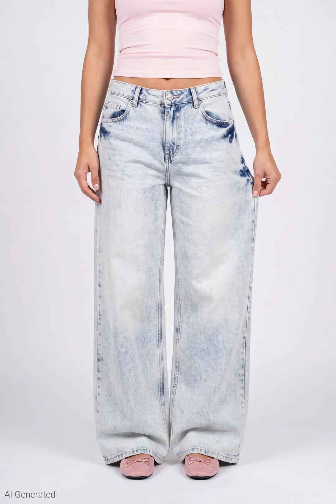 Alt View 3. London Low Rise Embroidered Super Baggy Jean - Light Denim Blue