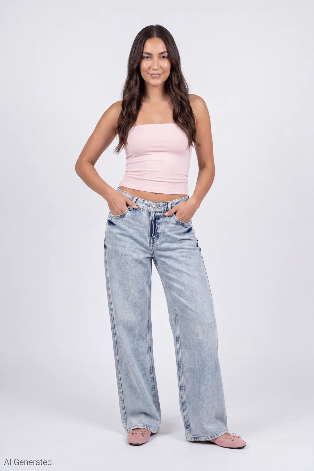 London Low Rise Embroidered Super Baggy Jean - Light Denim Blue