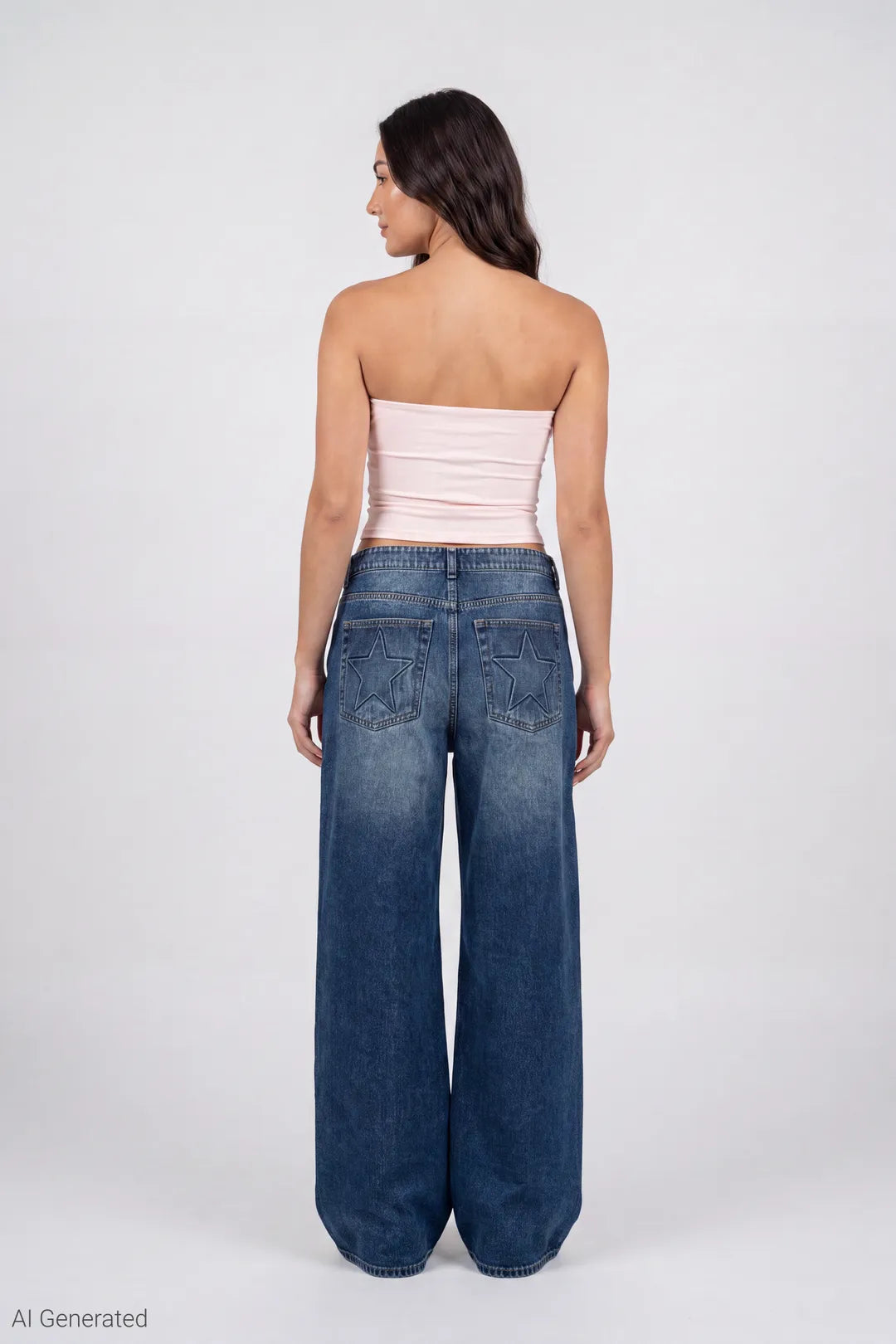 Alt View 2. London Low Rise Embroidered Super Baggy Jean - Denim Blue