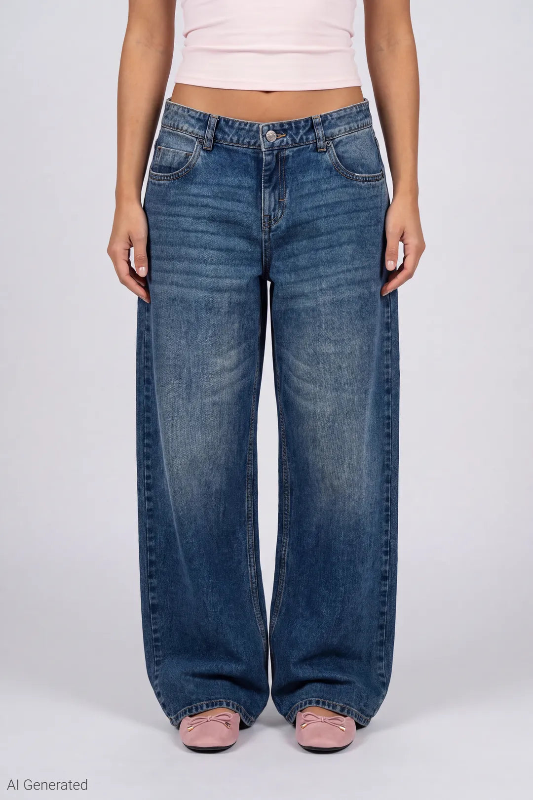 Alt View 3. London Low Rise Embroidered Super Baggy Jean - Denim Blue