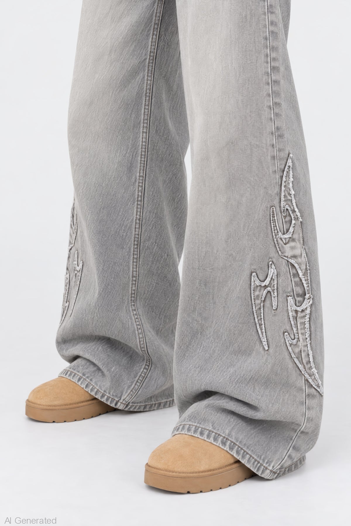 Alt View 4. London Embroidered Low Rise Super Baggy Jean - Charcoal