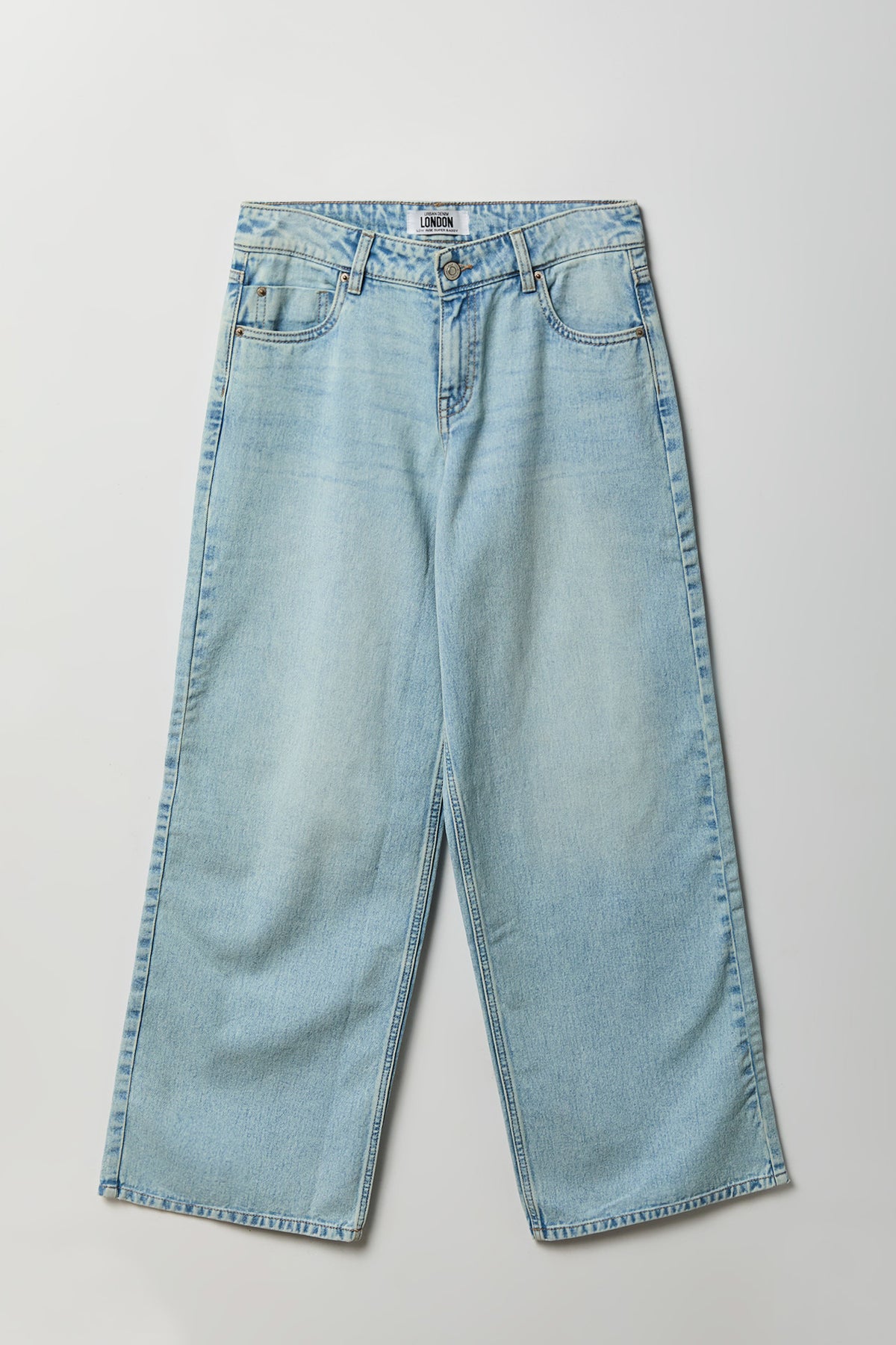 London Embroidered Low Rise Super Baggy Jean - Light Denim Blue