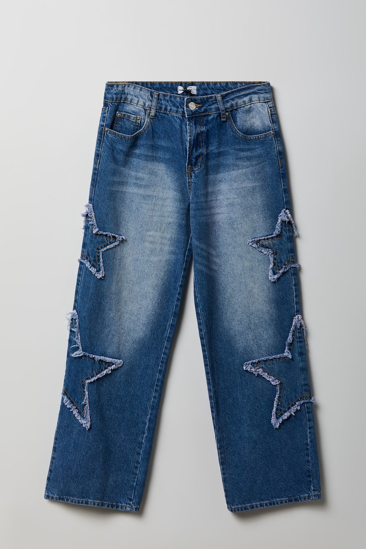 Alt View 5. Low Rise Patch Baggy Denim Jean - Denim Blue