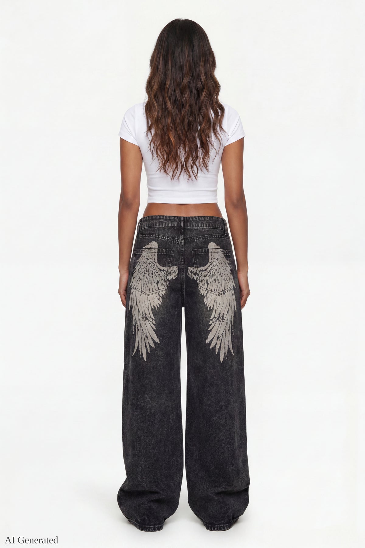 Low Rise Super Baggy Angel Wing Jean - Black