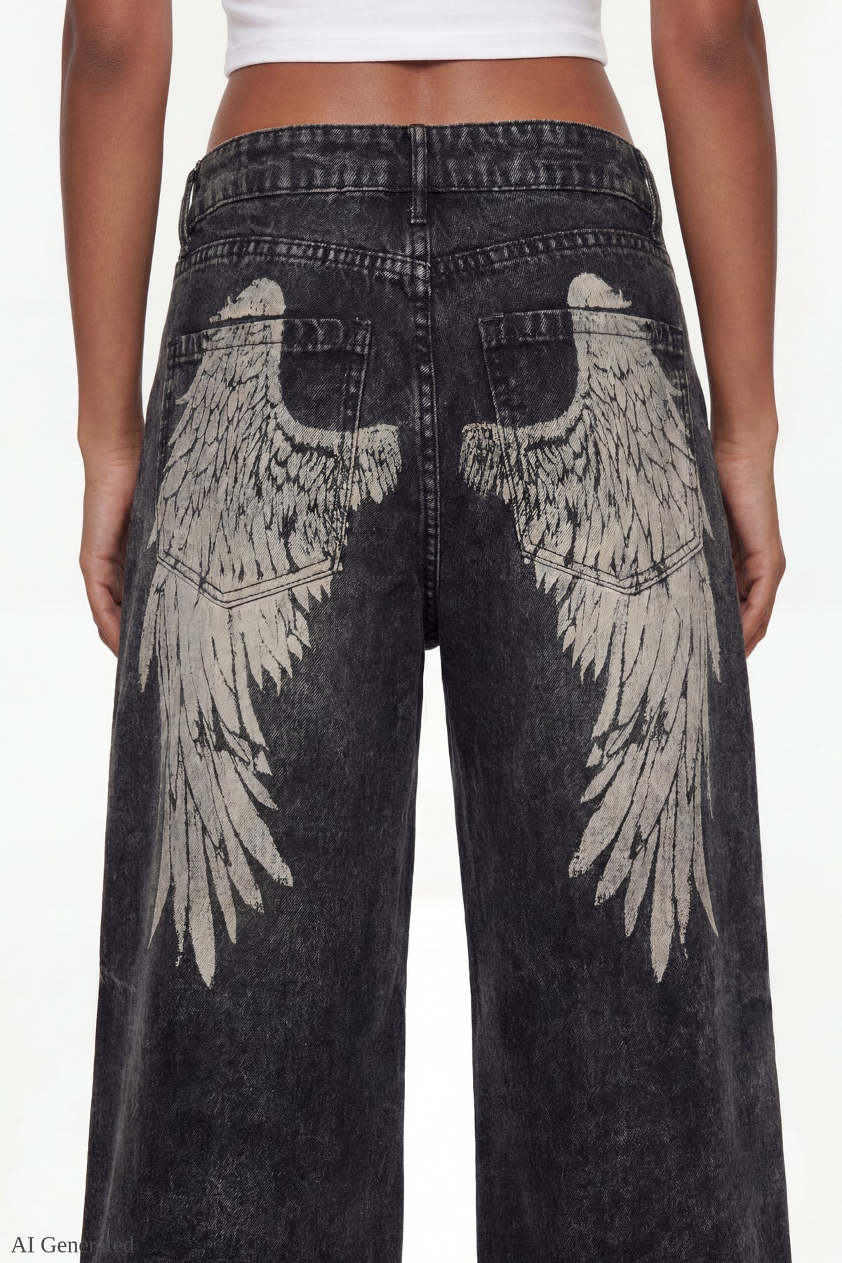 Alt View 3. Low Rise Super Baggy Angel Wing Jean - Black