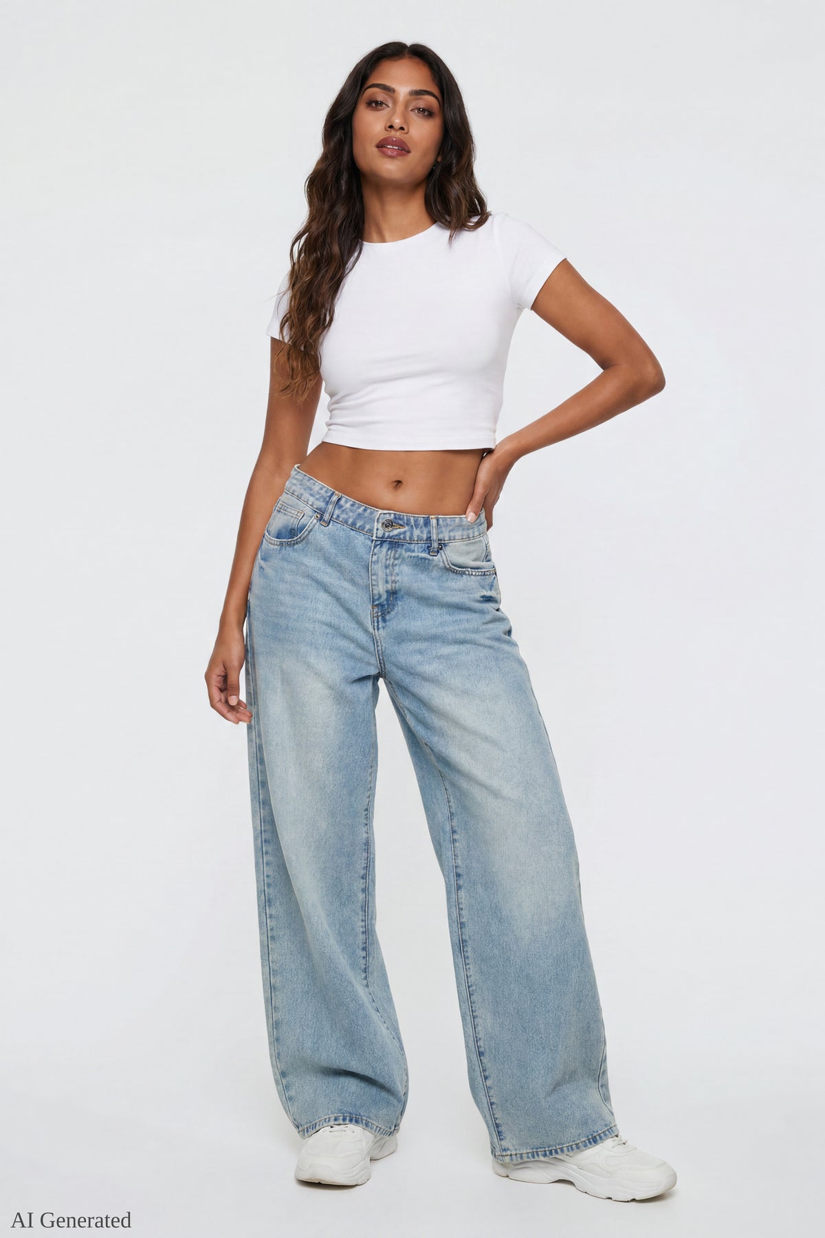 Alt View 2. Low Rise Super Baggy Angel Wing Jean - Light Denim Blue