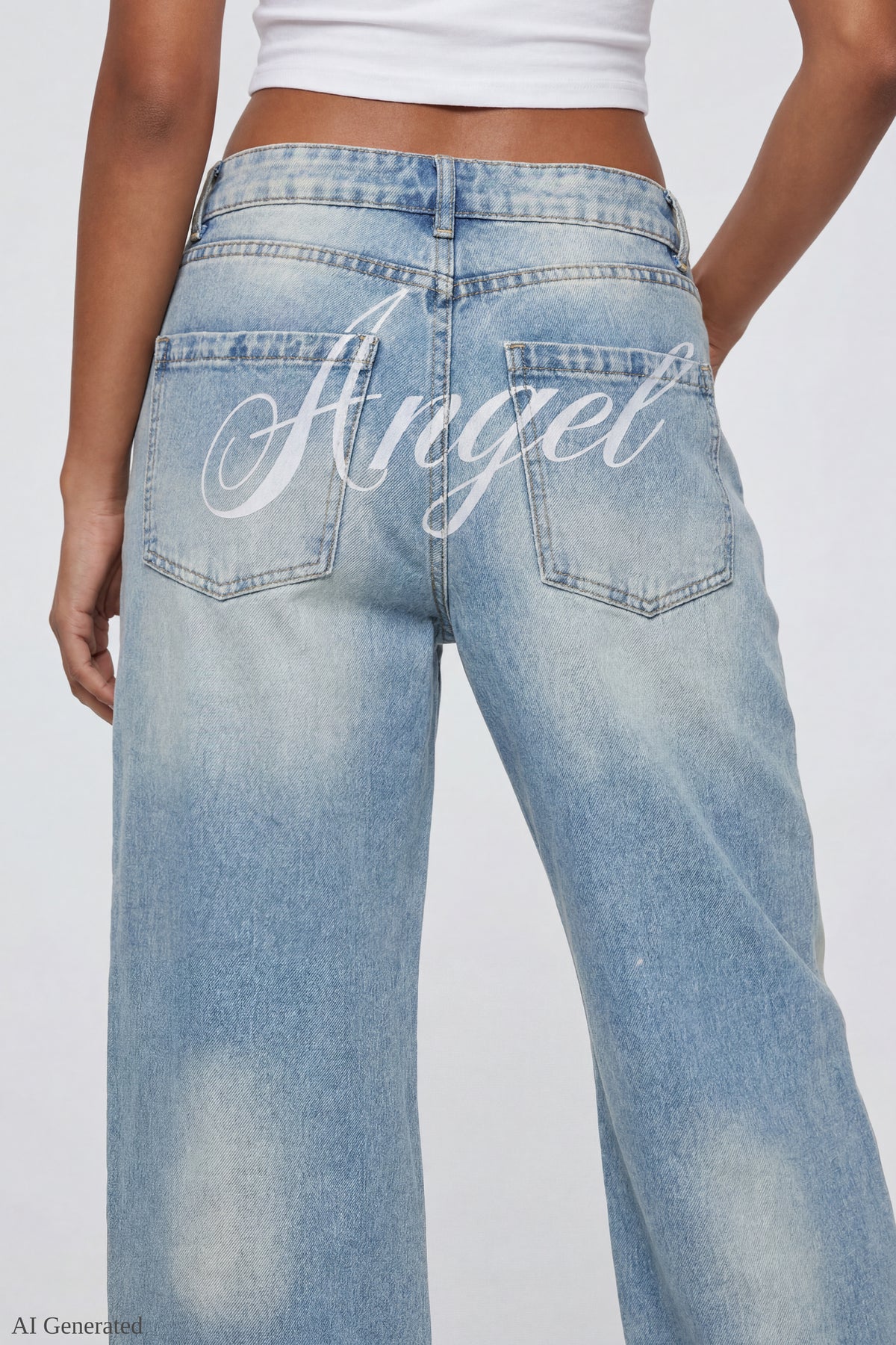 Alt View 3. Low Rise Super Baggy Angel Wing Jean - Light Denim Blue