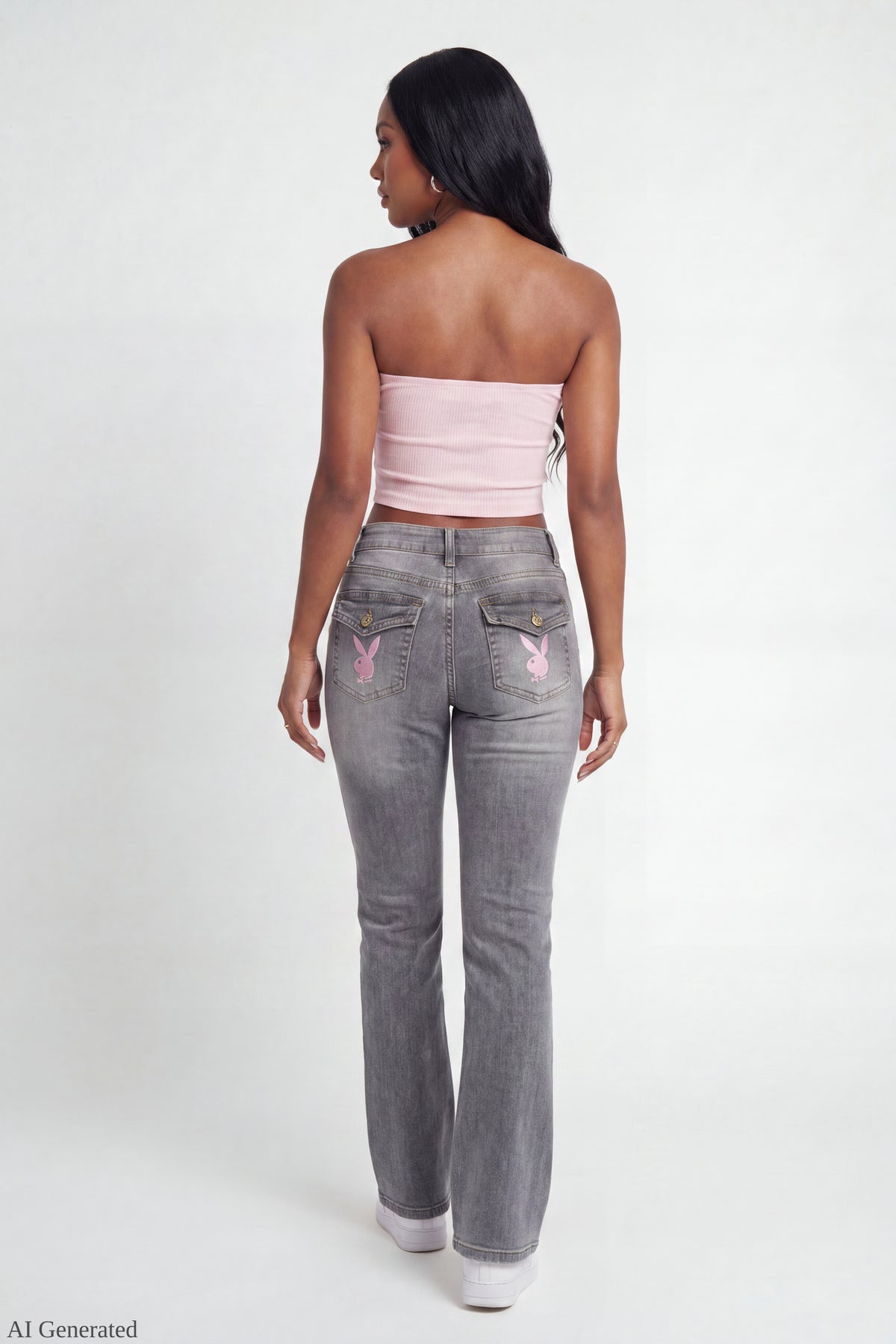 Alt View 2. Playboy Patch Stretch Flare Jean - Charcoal