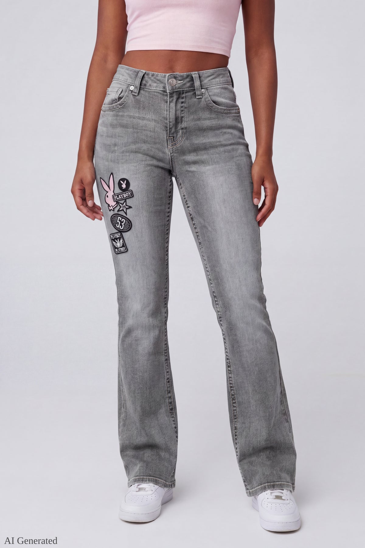 Alt View 3. Playboy Patch Stretch Flare Jean - Charcoal