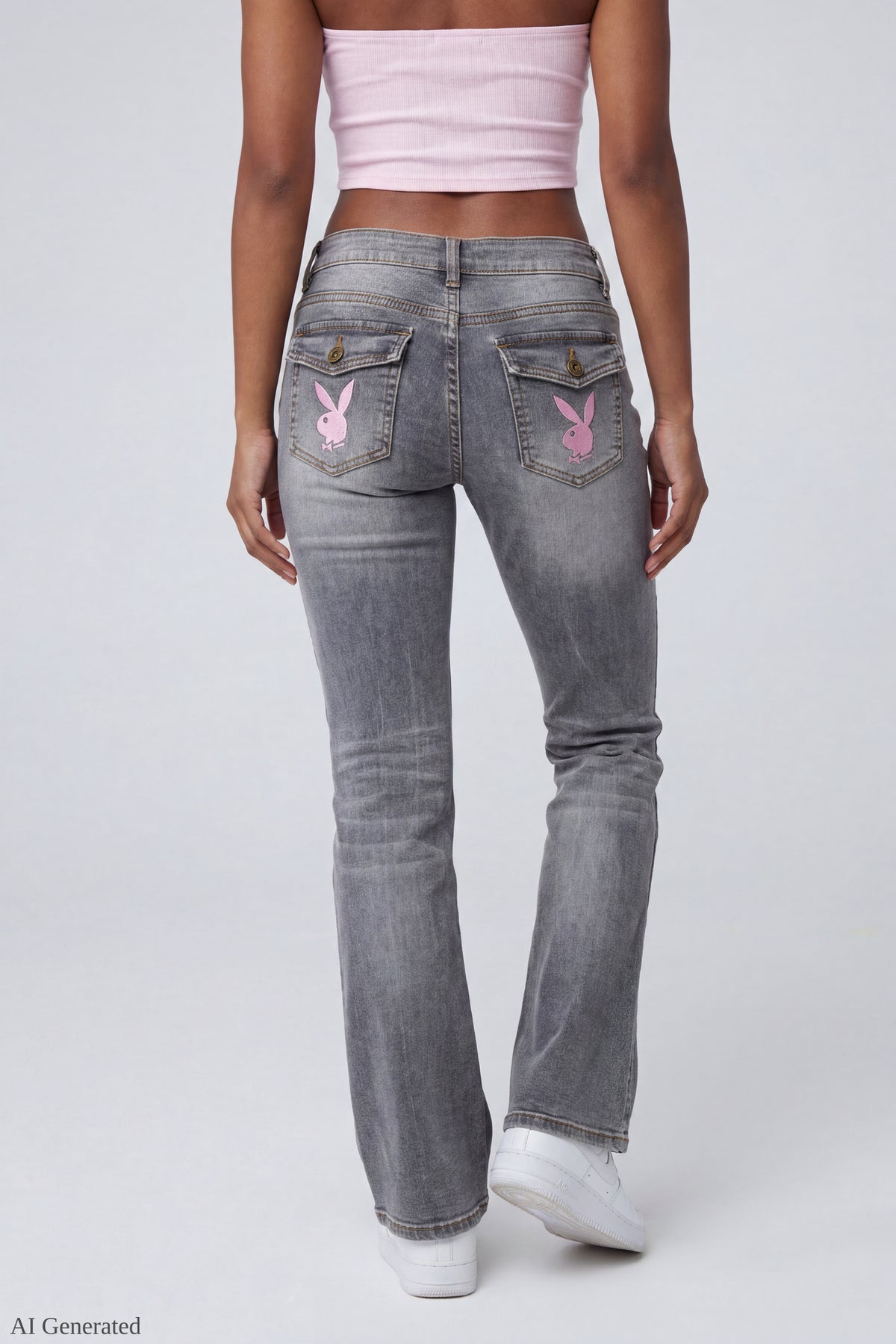 Alt View 4. Playboy Patch Stretch Flare Jean - Charcoal