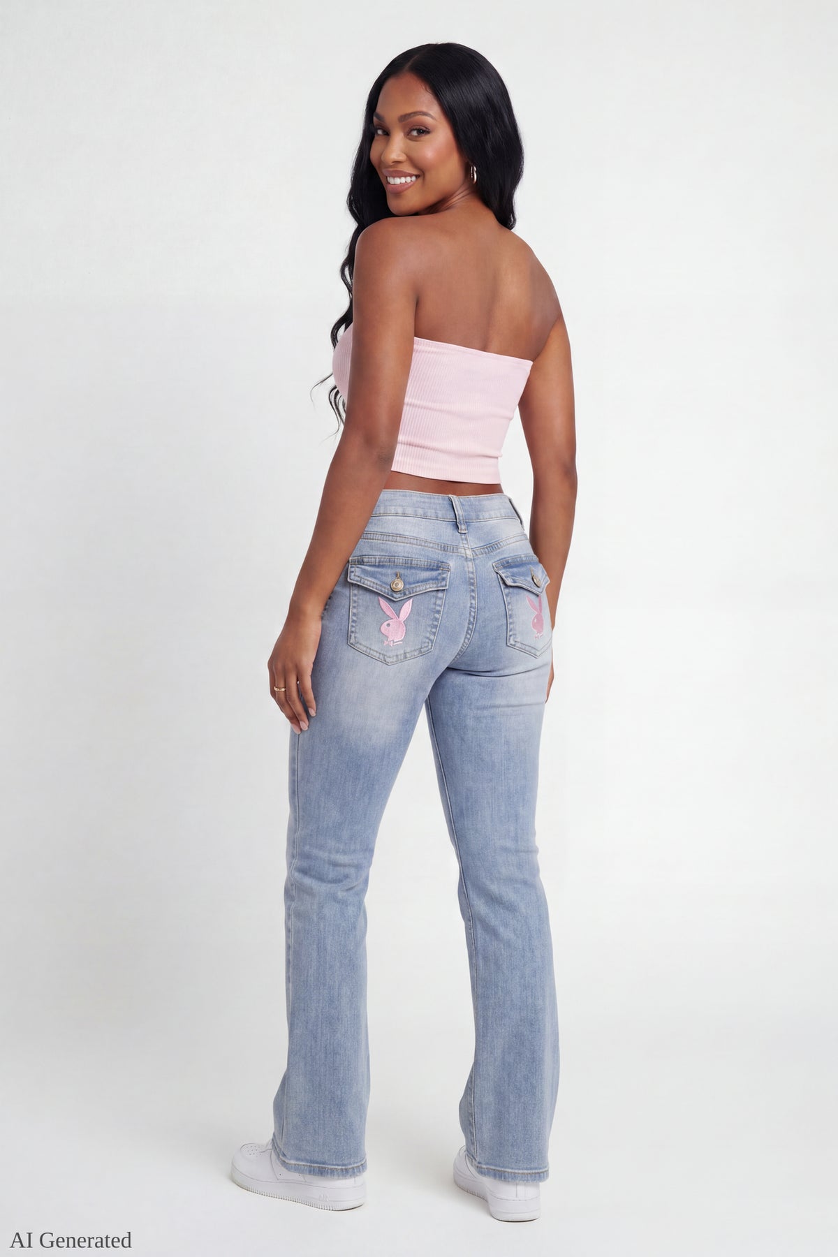 Alt View 2. Playboy Patch Stretch Flare Jean - Light Denim Blue