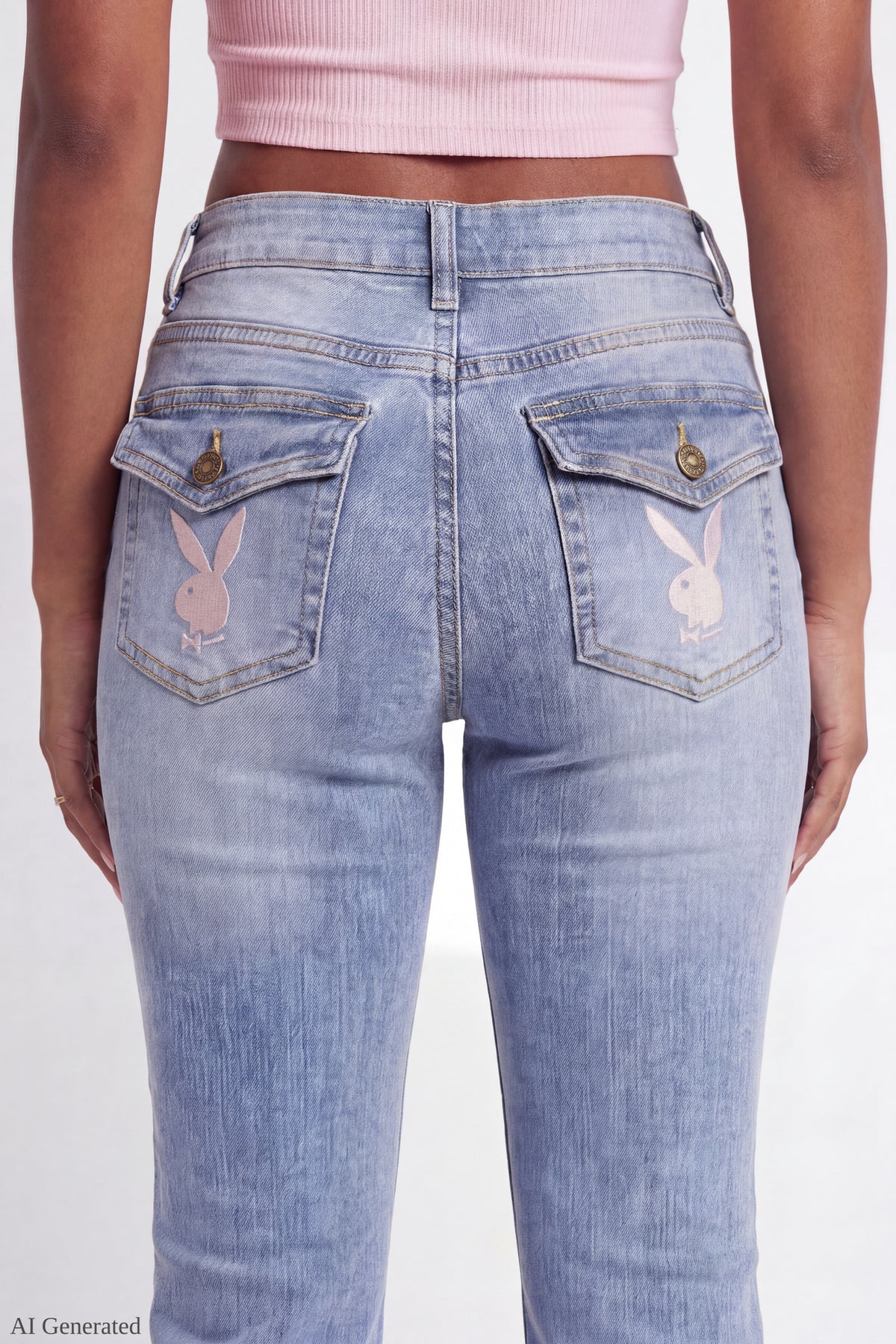 Alt View 4. Playboy Patch Stretch Flare Jean - Light Denim Blue
