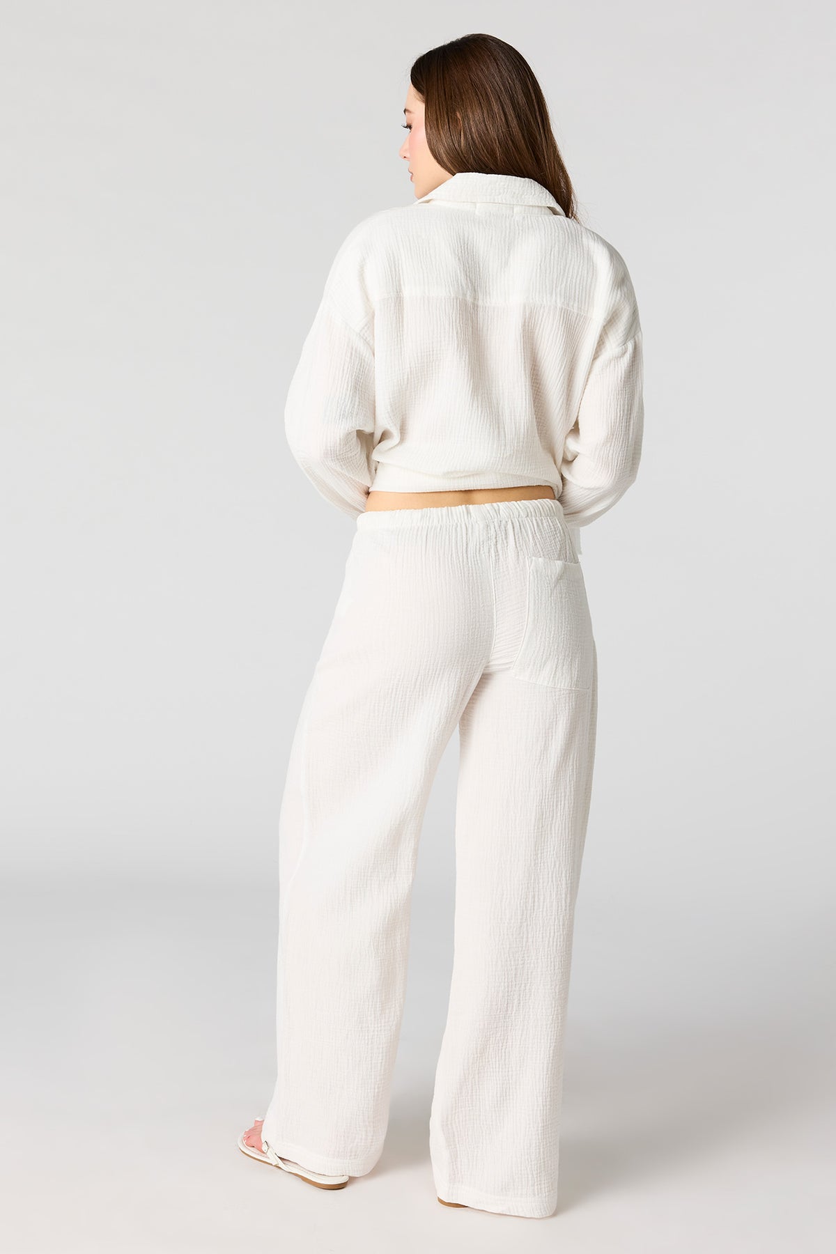 Alt View 4. Textured Flowy Wide Leg Pant - White