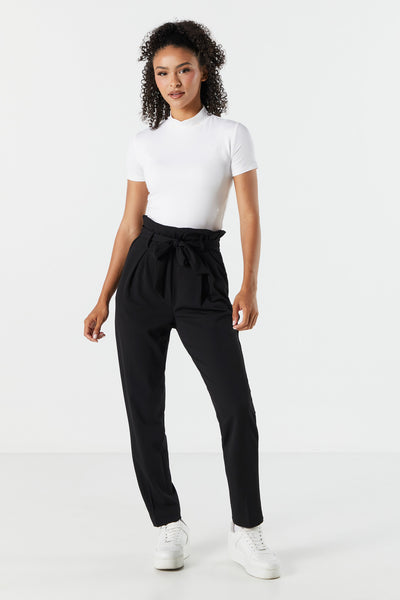 Paperbag trousers in 100 cotton  Black  Benetton