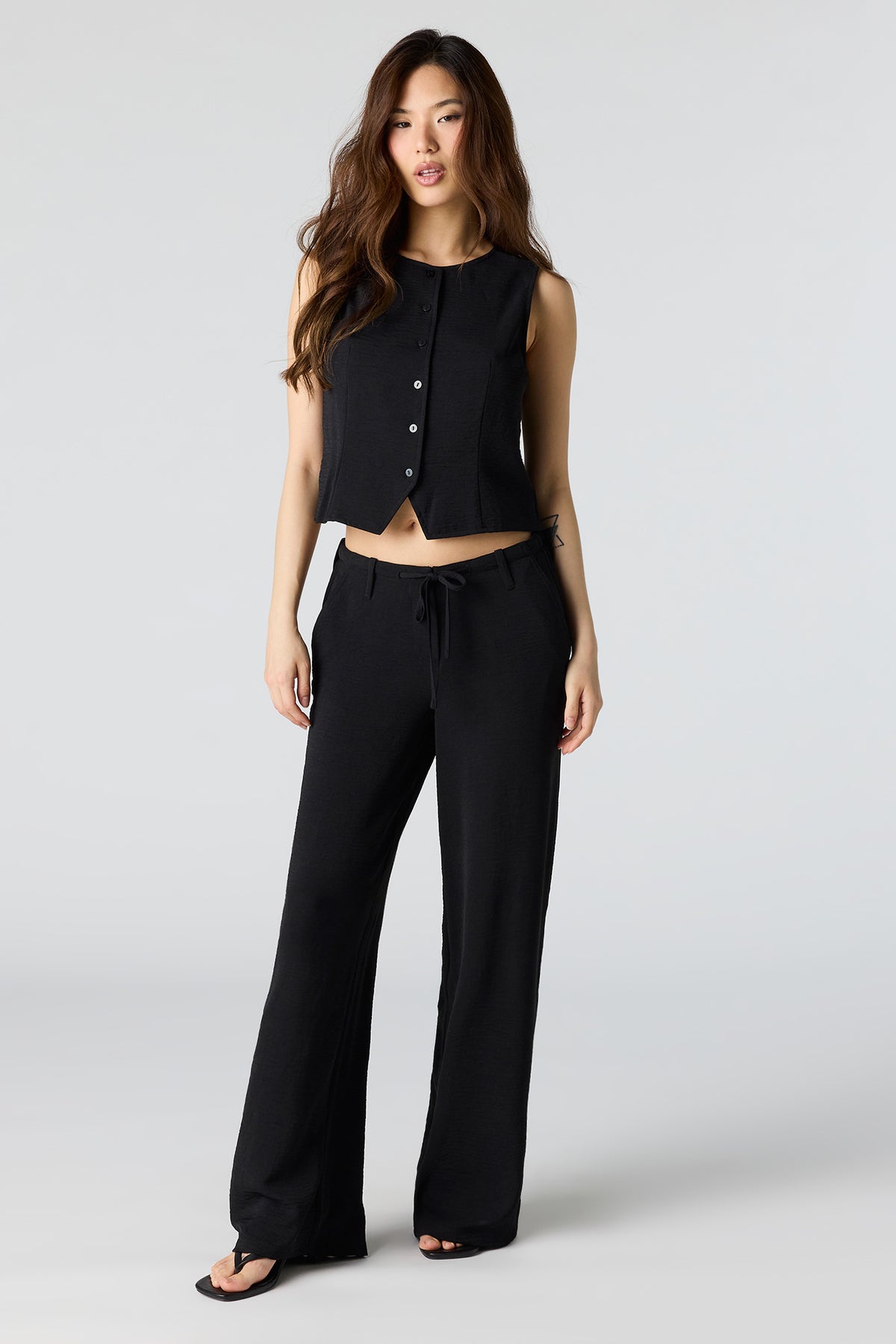 Flowy Drawstring Dress Pant - Black