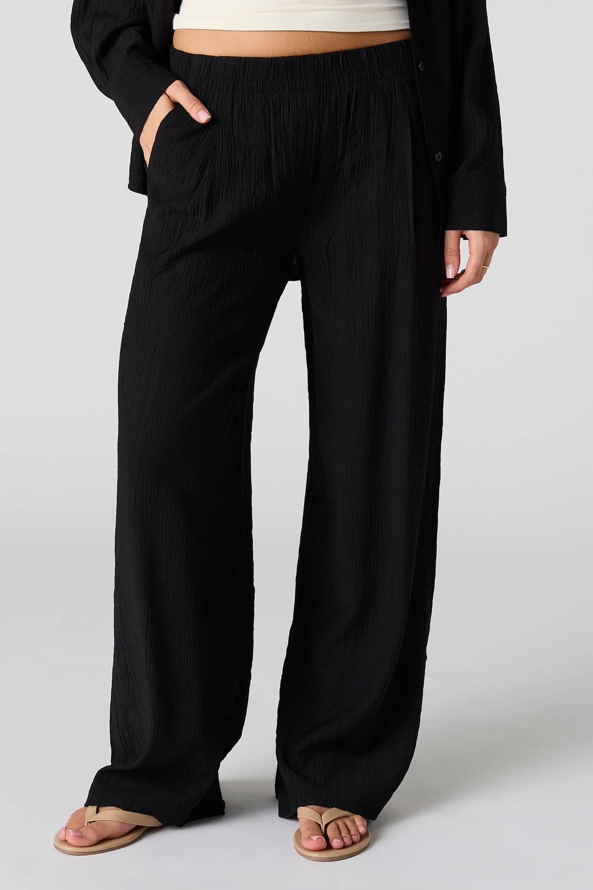 Alt View 6. Textured Flowy Wide Leg Pant - Ivory