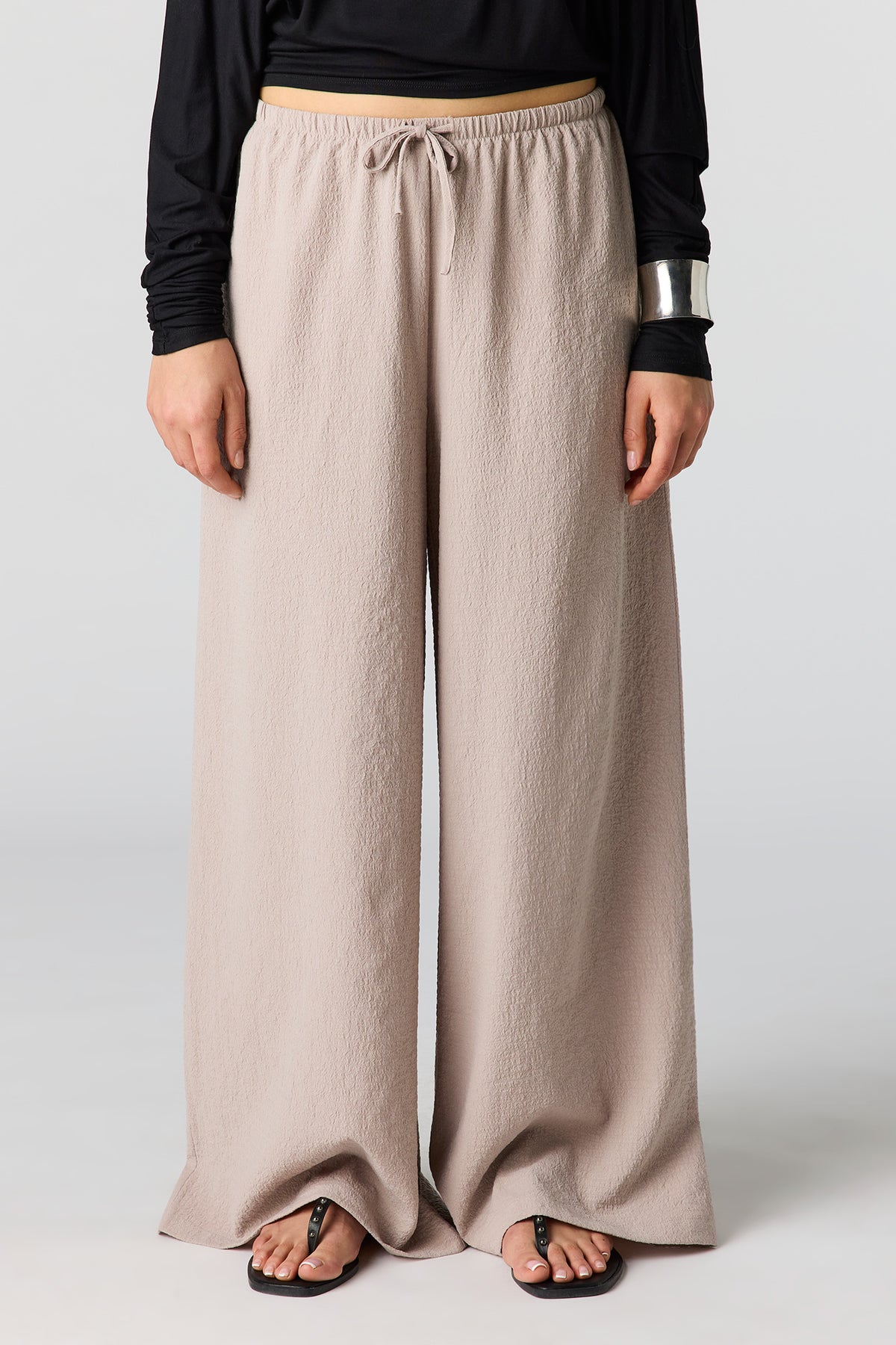 Alt View 2. Textured Flowy Wide Leg Pant - Taupe
