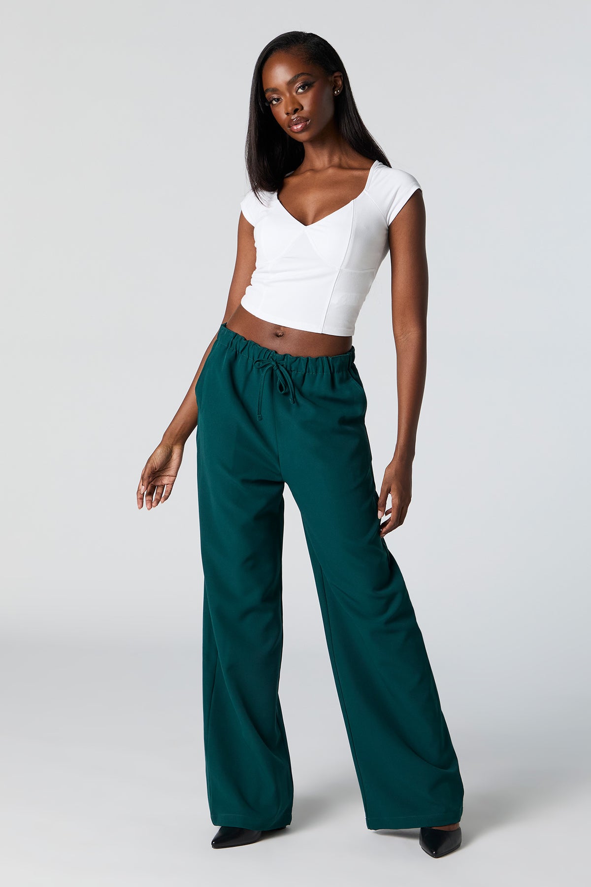 Drawstring Straight Leg Dress Pant