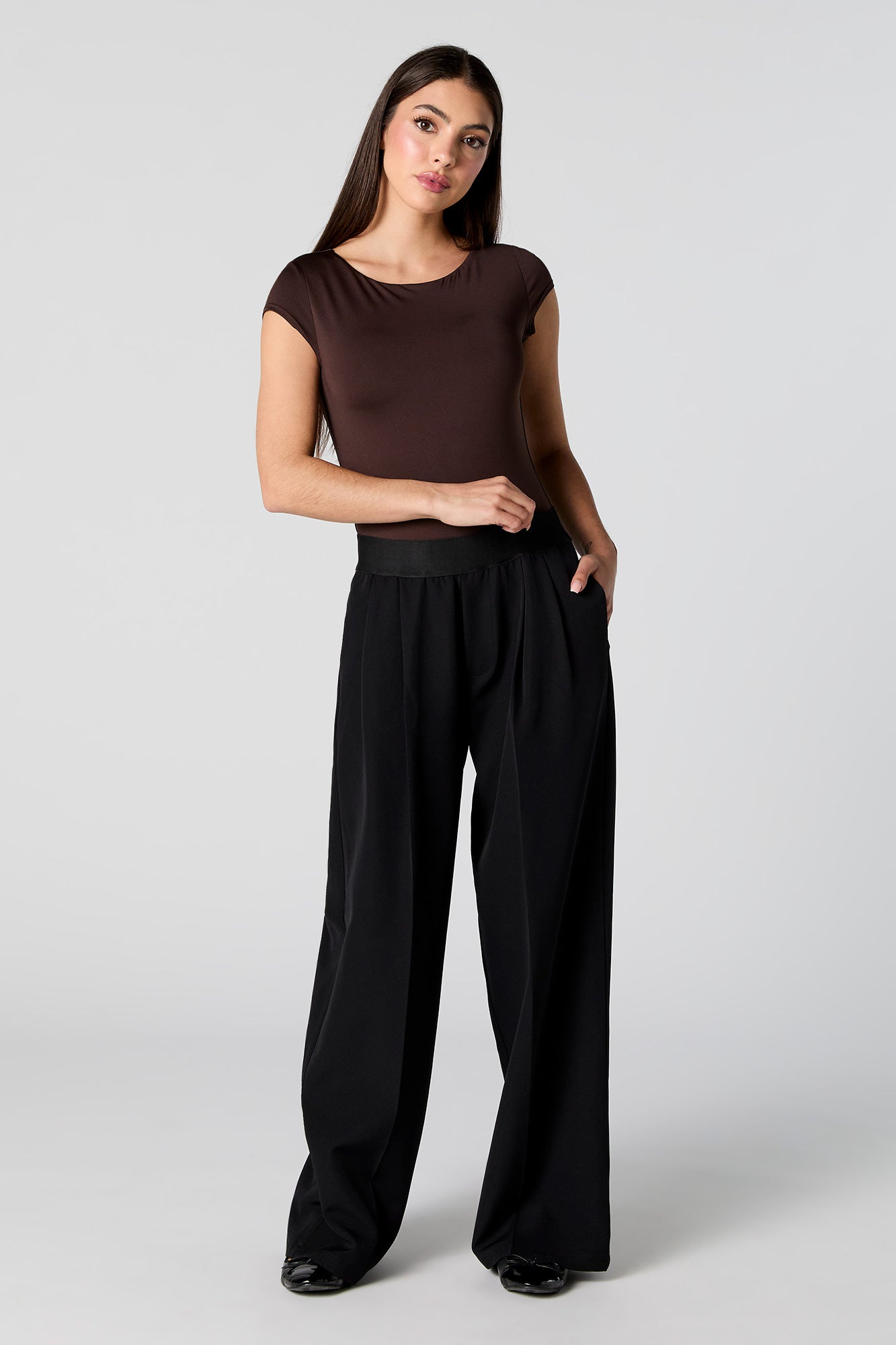 Elastic Waist Wide Leg Dress Pant