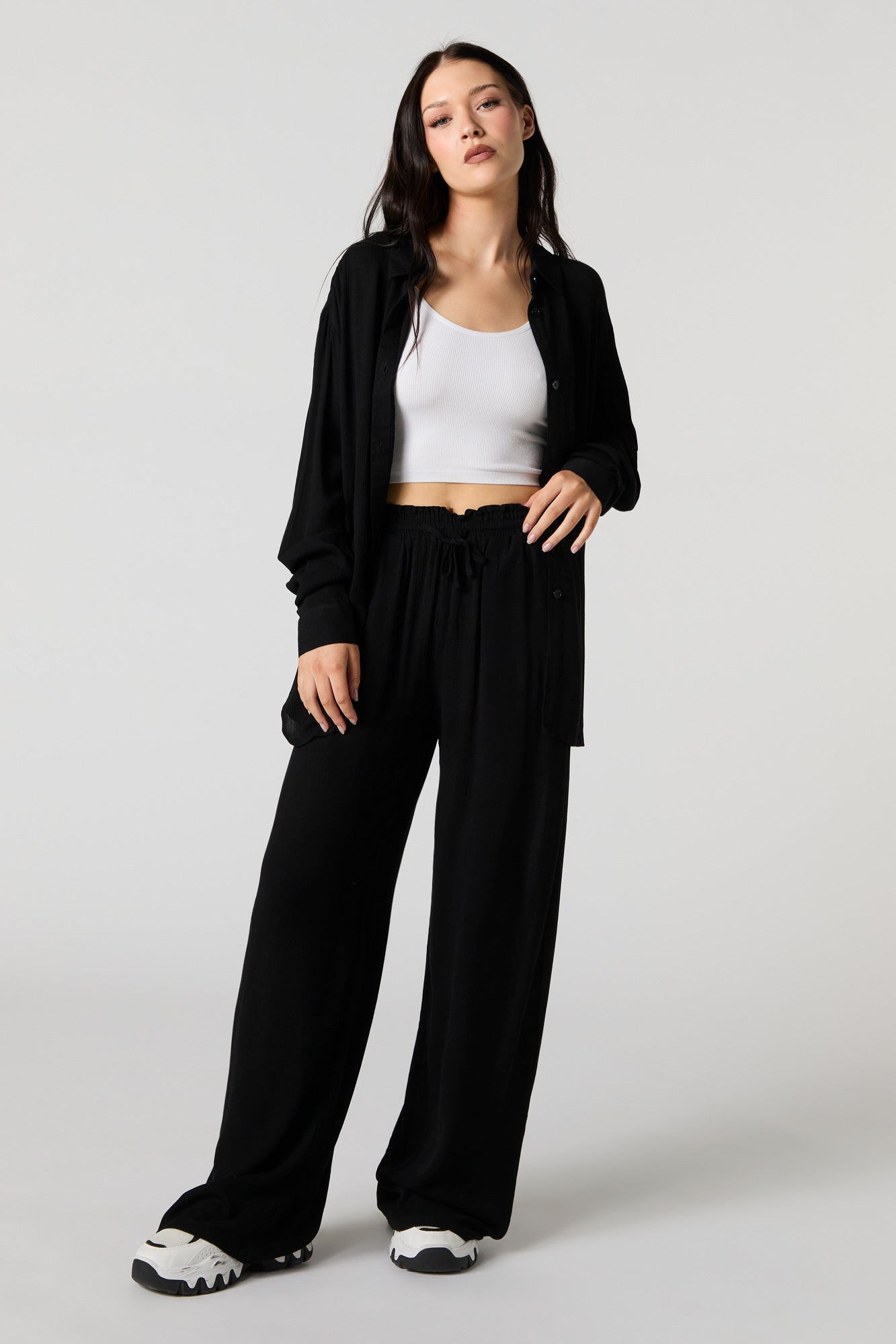 Textured Drawstring Flowy Pant