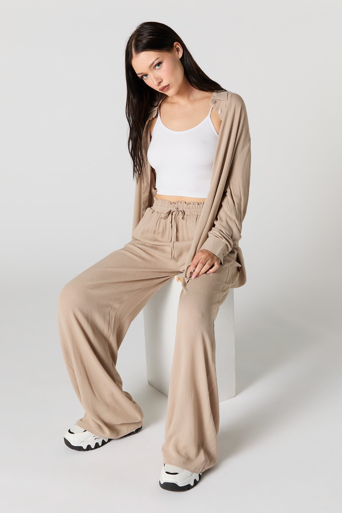 Textured Drawstring Flowy Pant