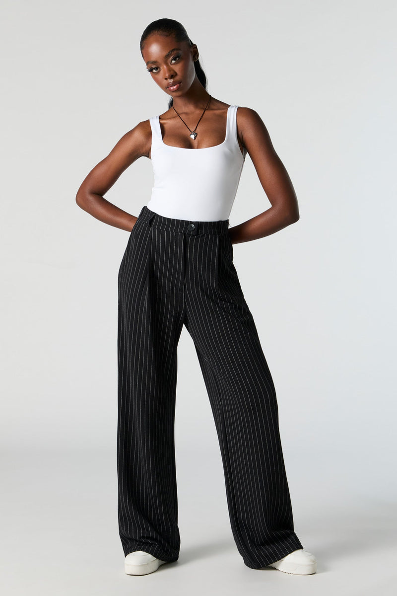 Pinstripe Crepe Straight Leg Dress Pant