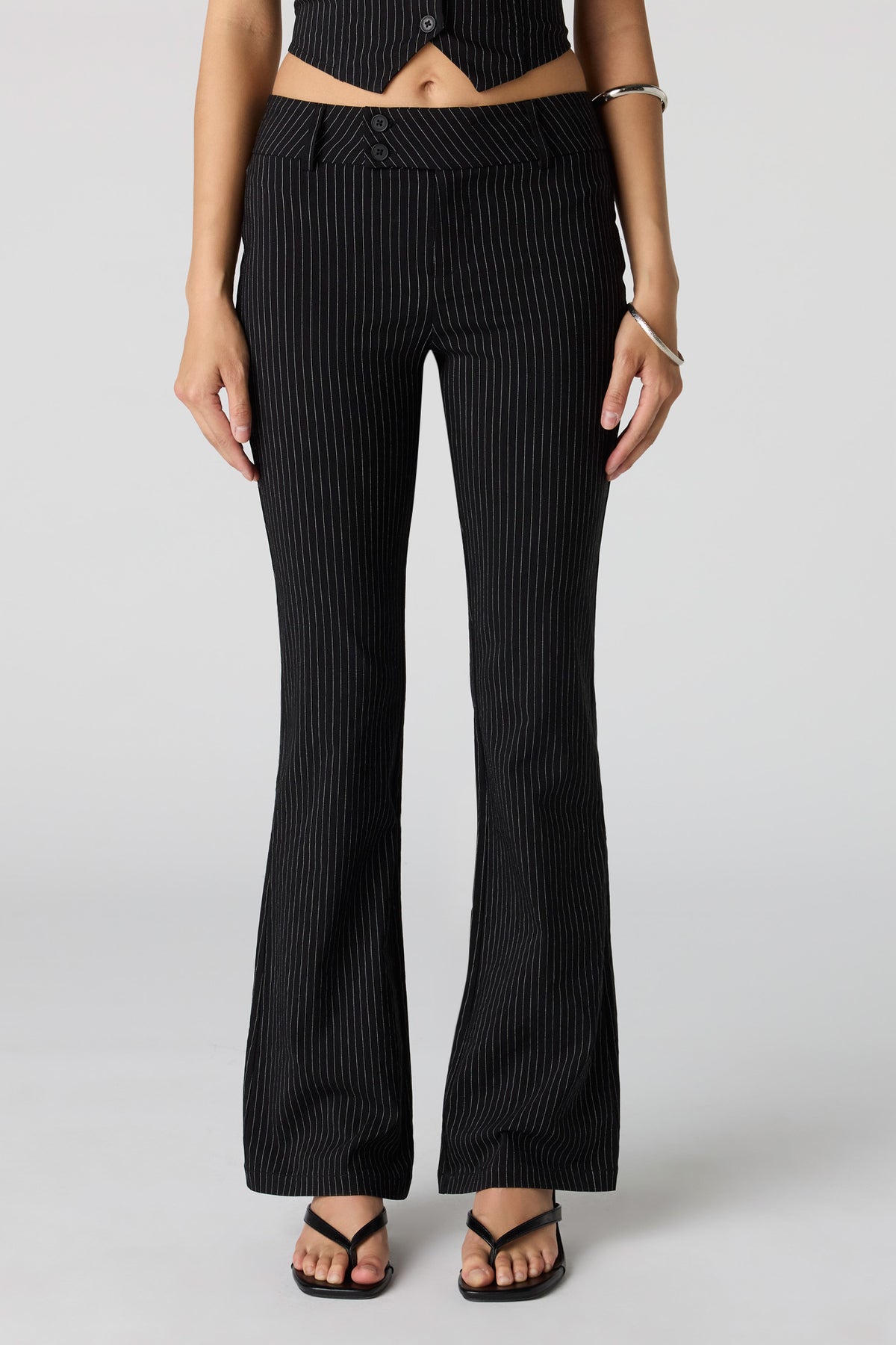 Alt View 2. Mid Rise Flare Dress Pant - Black with White