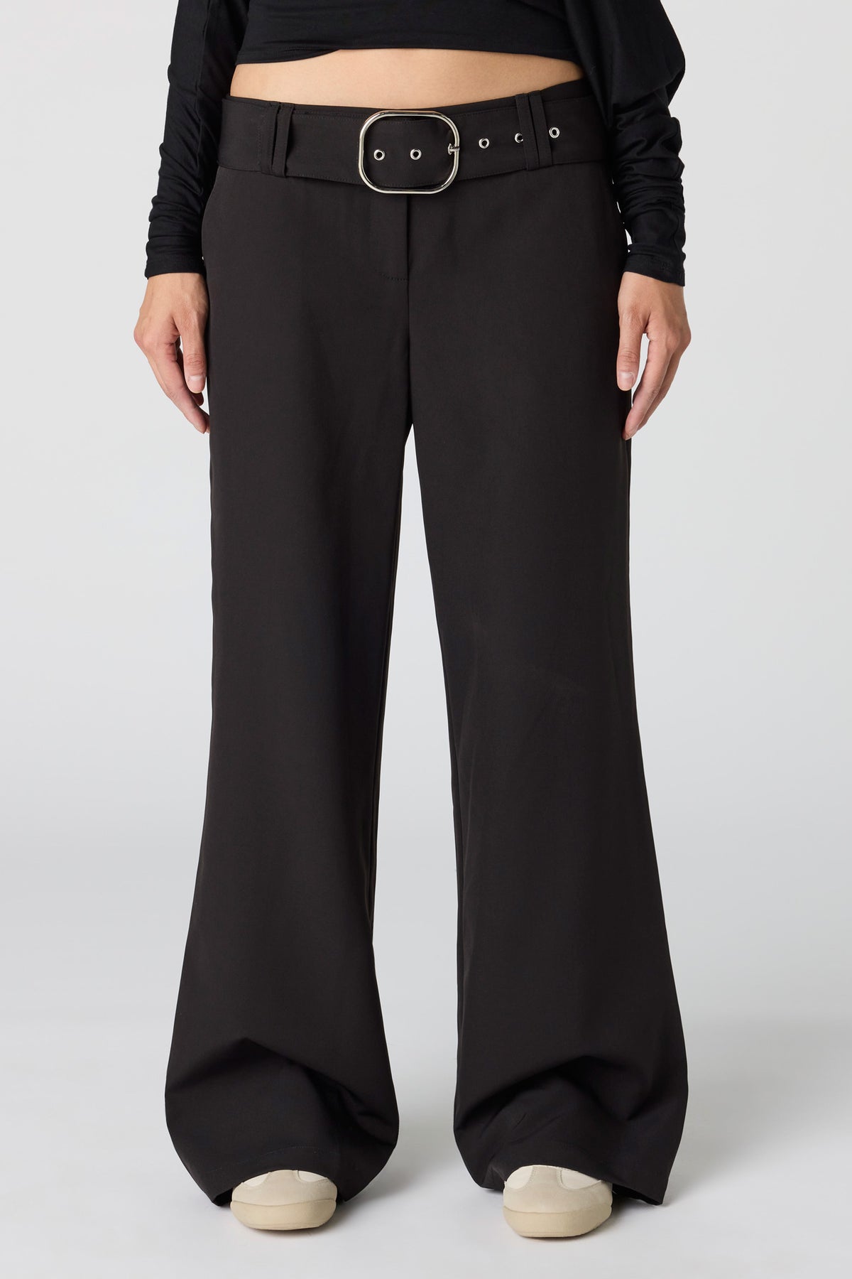Alt View 2. Belted Wide Leg Pant - Black