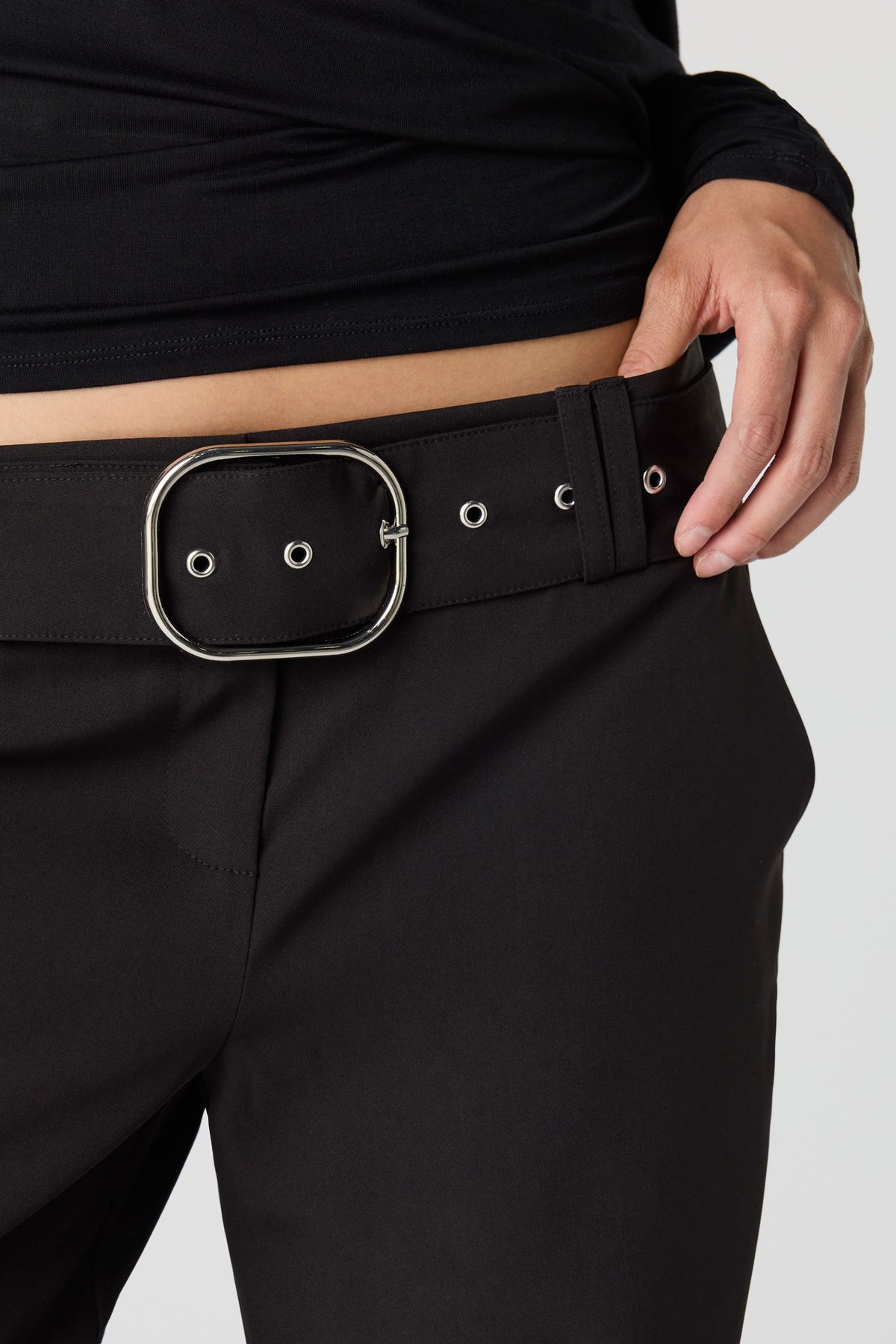 Alt View 4. Belted Wide Leg Pant - Black