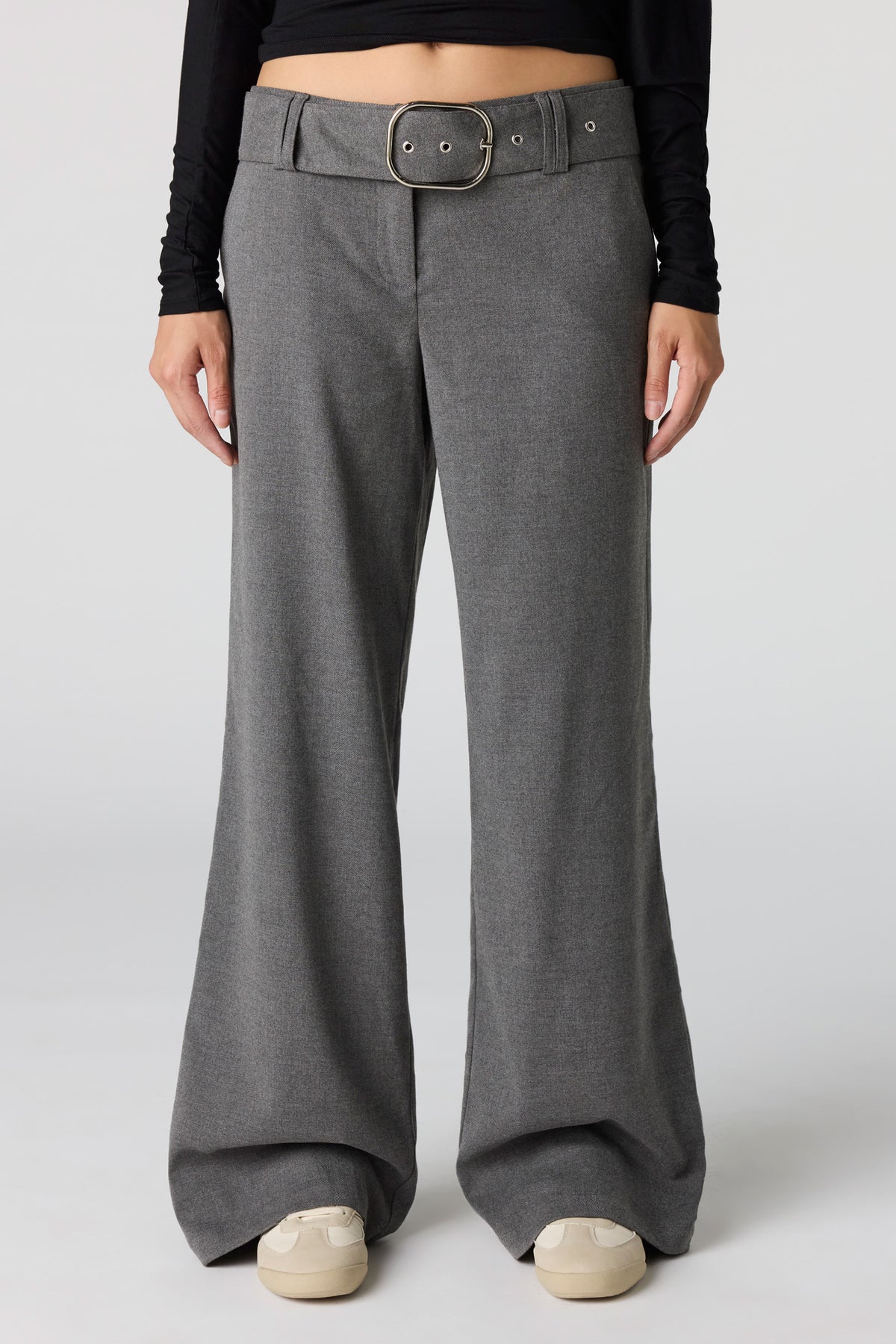 Alt View 2. Belted Wide Leg Pant - Heather Grey