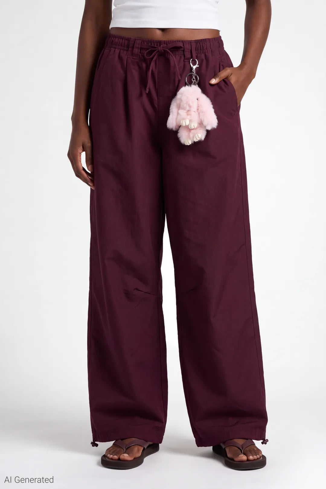 Alt View 3. Parachute Pant with Keychain - Burgundy