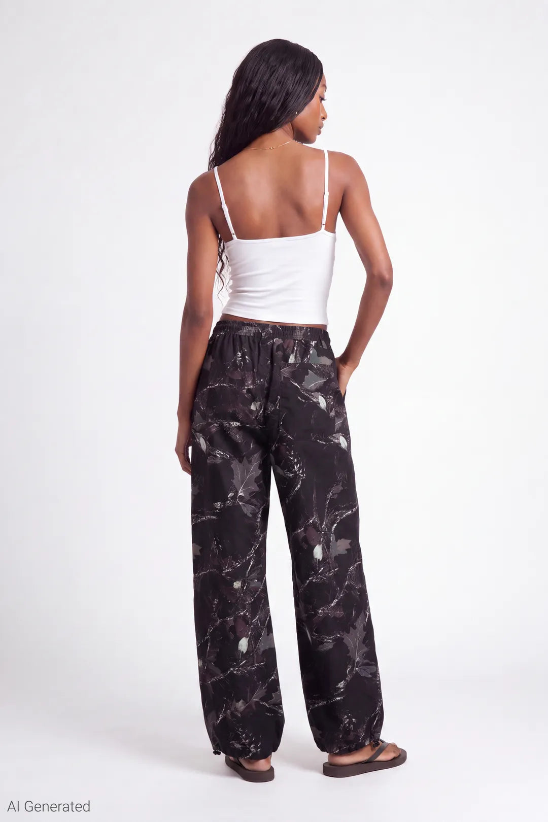 Alt View 2. Parachute Pant with Keychain - Black with White