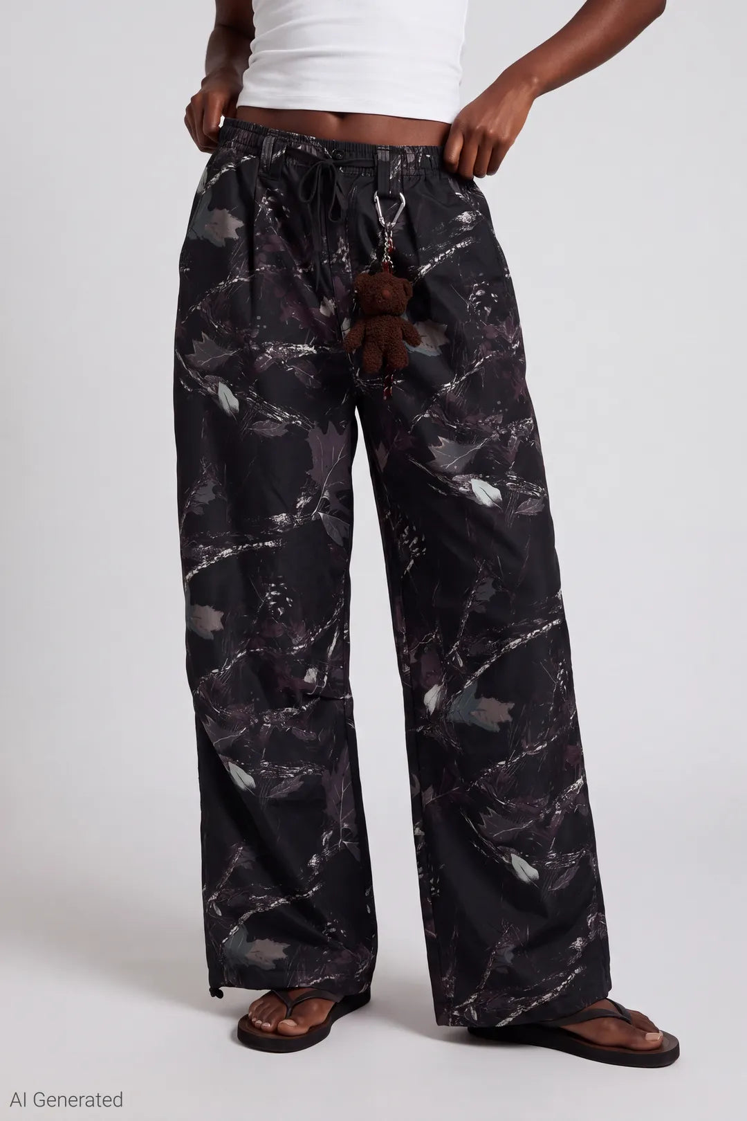 Alt View 3. Parachute Pant with Keychain - Black with White