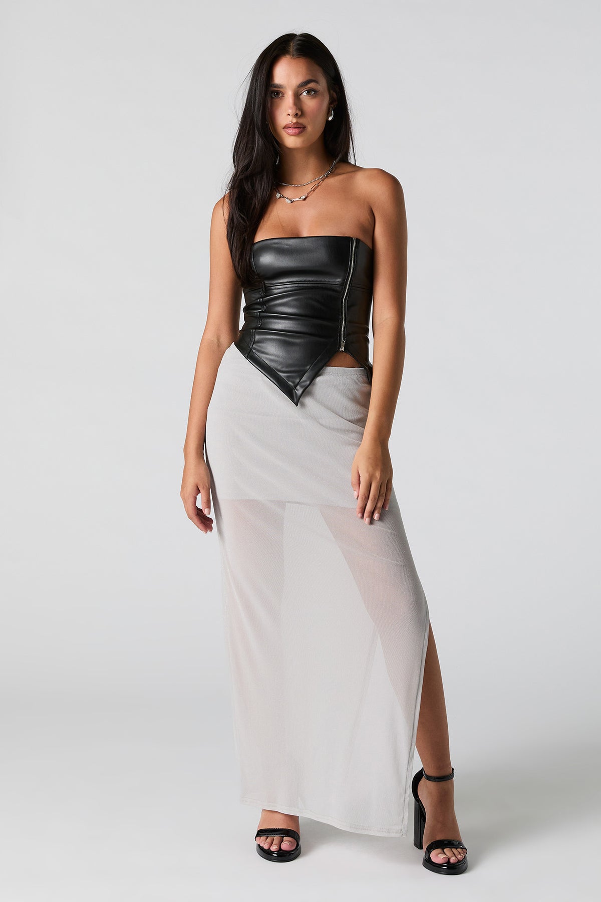 Sparkle Mesh Slit Maxi Skirt