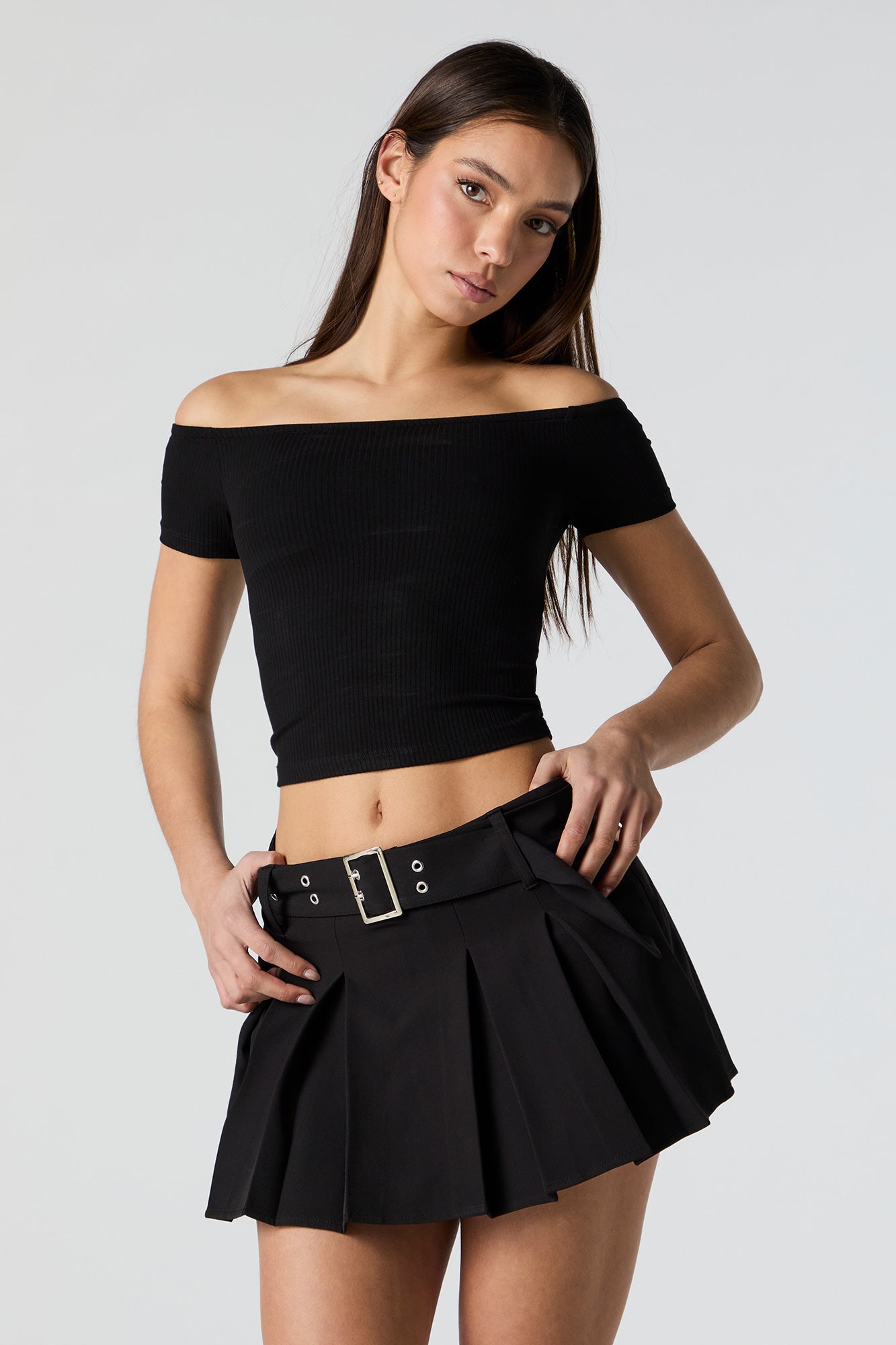 Pleated Belted Mini Skort