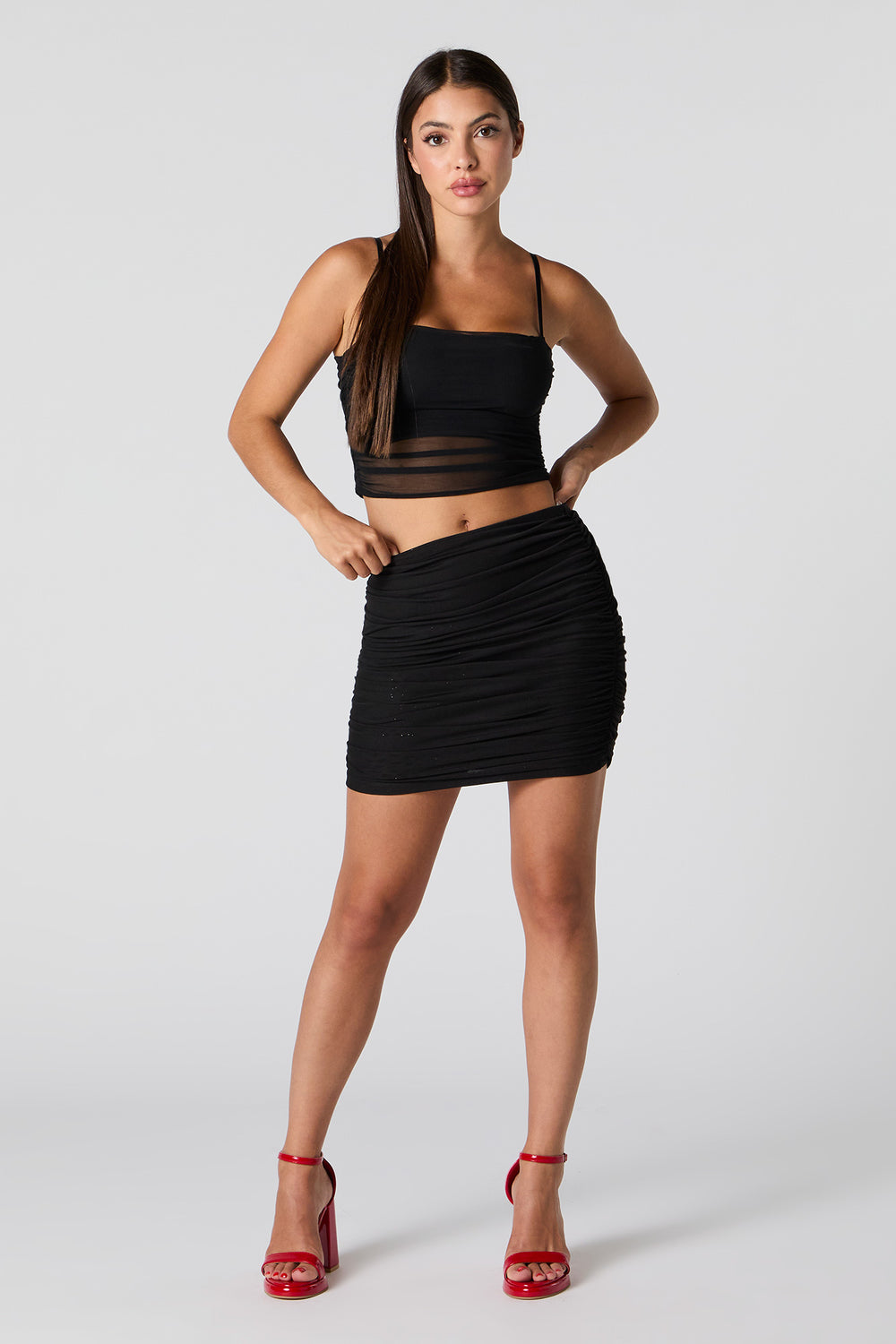 Sparkle Mesh Ruched Mini Skirt Sparkle Mesh Ruched Mini Skirt 3