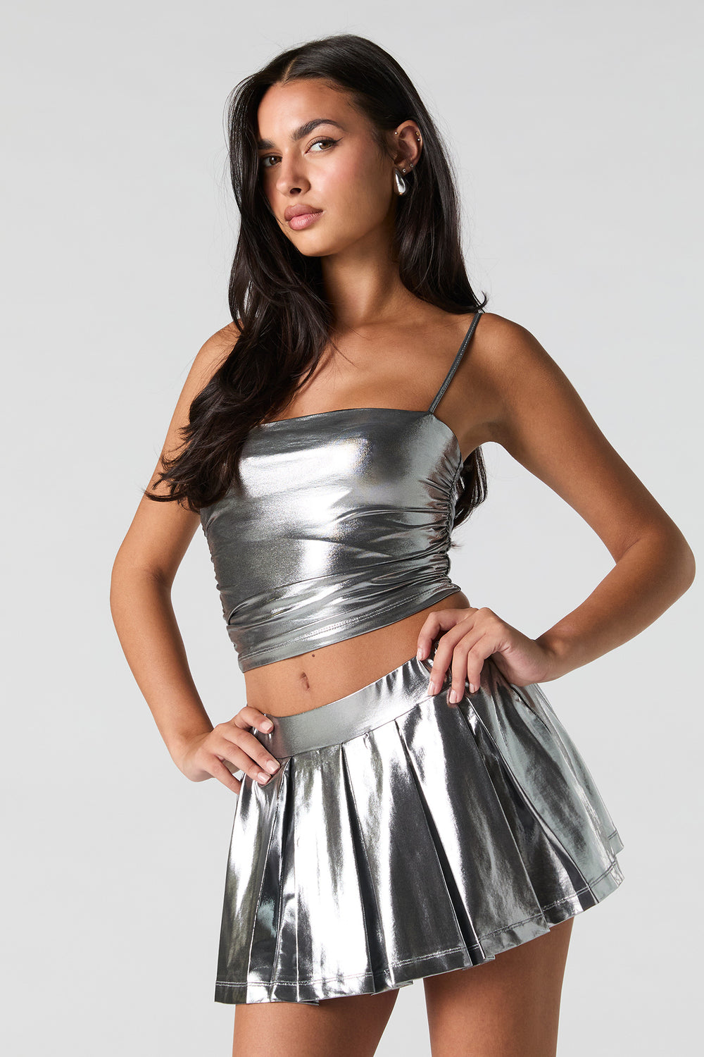 Metallic Pleated Mini Skort Metallic Pleated Mini Skort 1