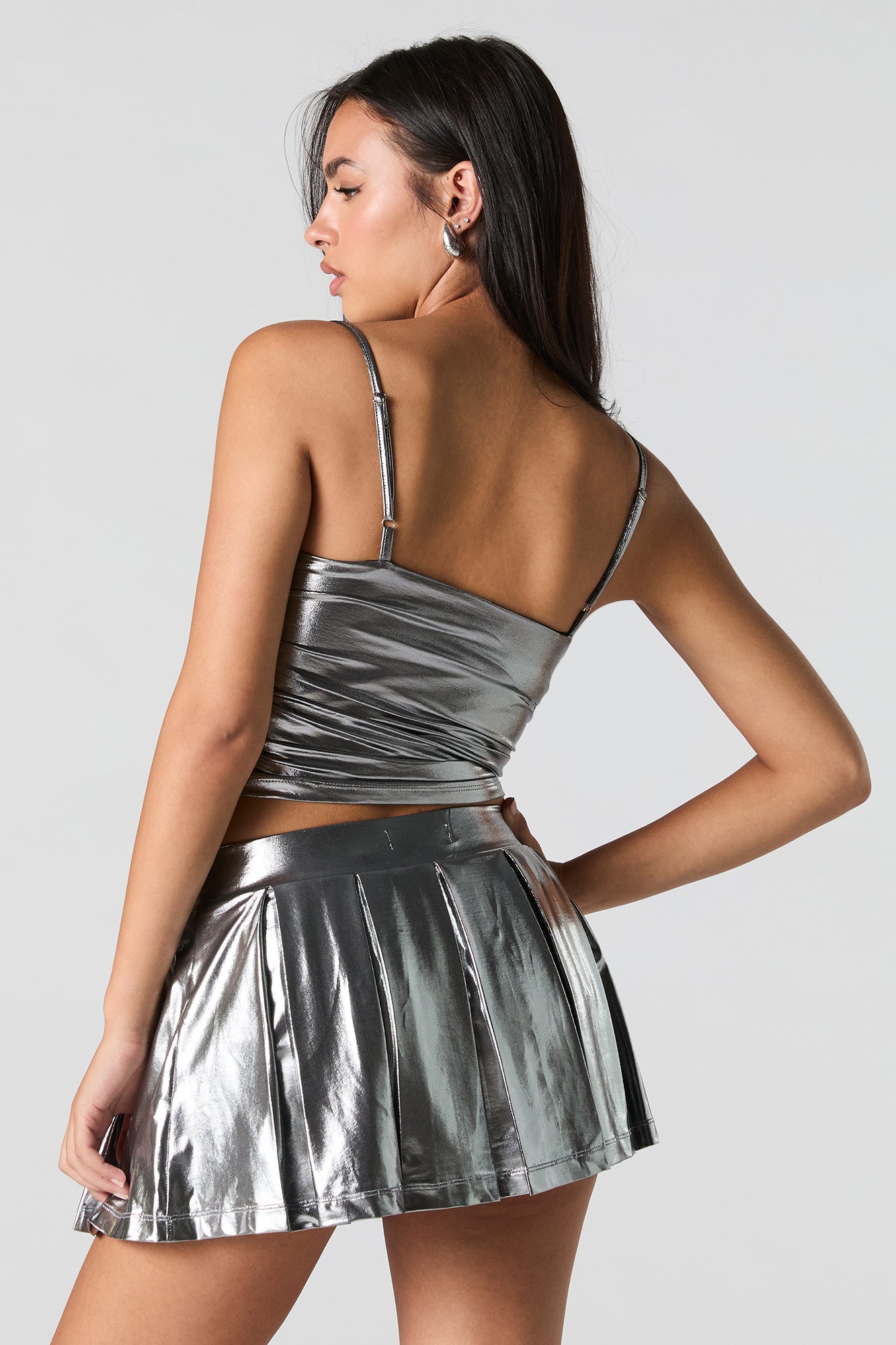 Metallic Pleated Mini Skort Charlotte Russe