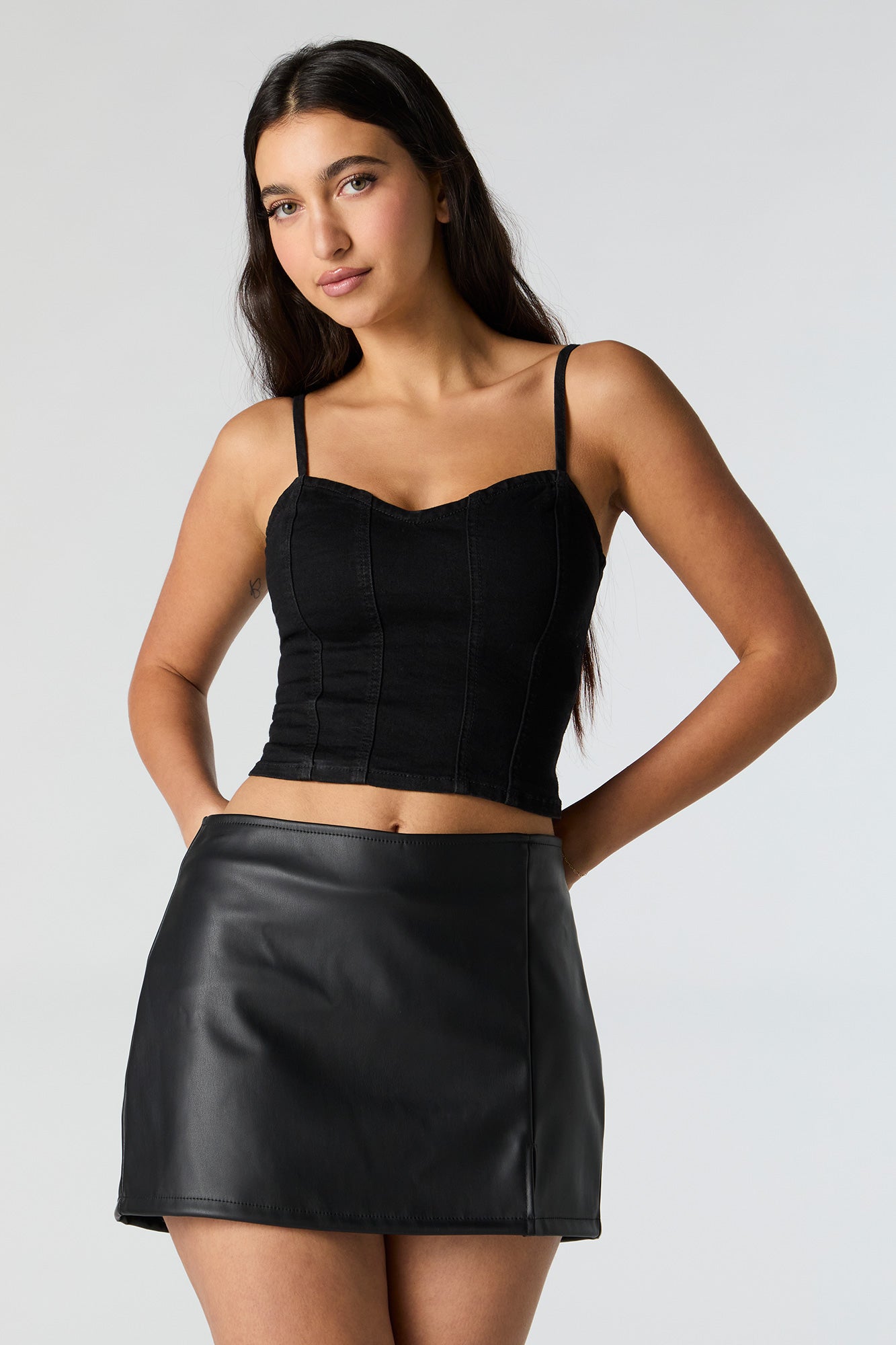 Faux-Leather Slit Mini Skort