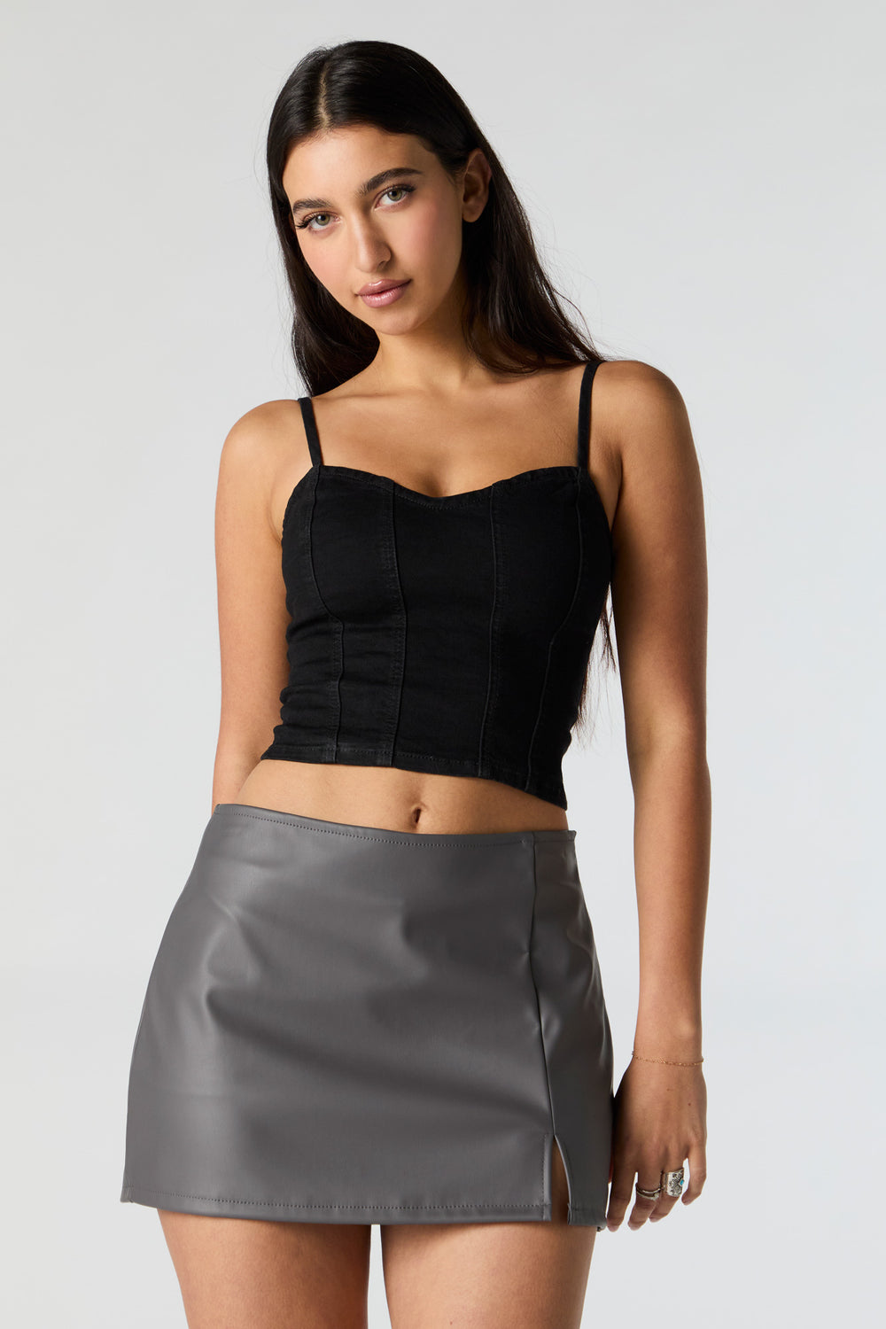 Faux-Leather Slit Mini Skort Faux-Leather Slit Mini Skort 10