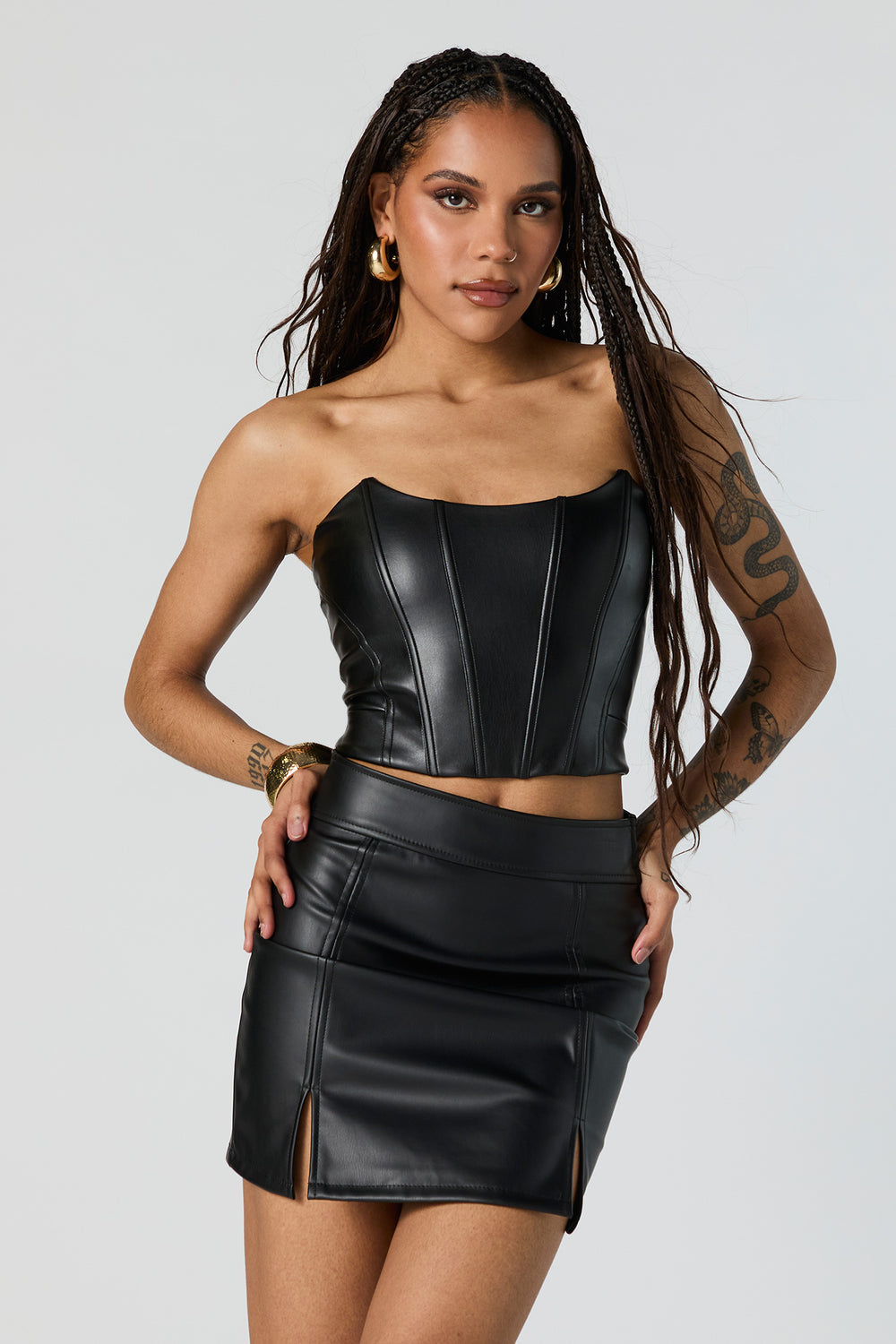 Faux Leather Double Slit Mini Skirt Faux Leather Double Slit Mini Skirt 4