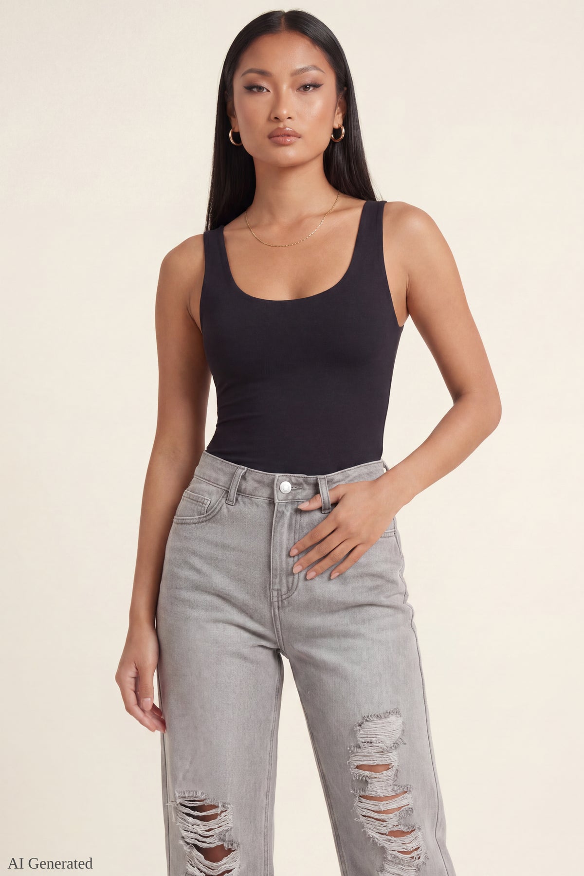 Alt View 3. Brooklyn Ripped Low Rise Baggy Grey Jean - Charcoal