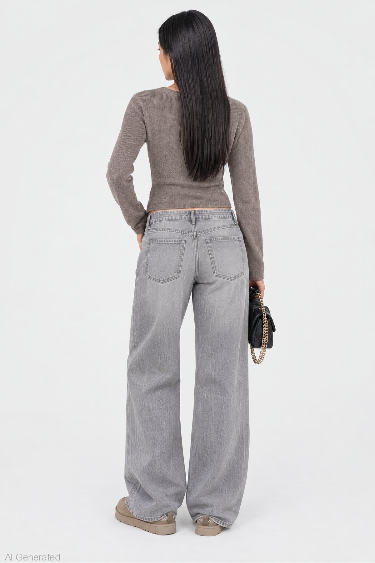 Alt View 2. Brooklyn Ripped Low Rise Baggy Grey Jean - Charcoal
