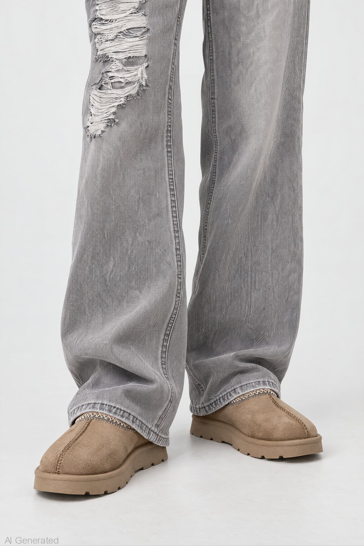 Alt View 4. Brooklyn Ripped Low Rise Baggy Grey Jean - Charcoal