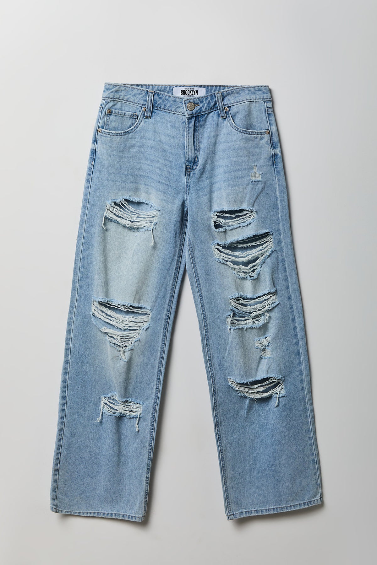 Alt View 4. Brooklyn Ripped Low Rise Baggy Jean - Light Denim Blue