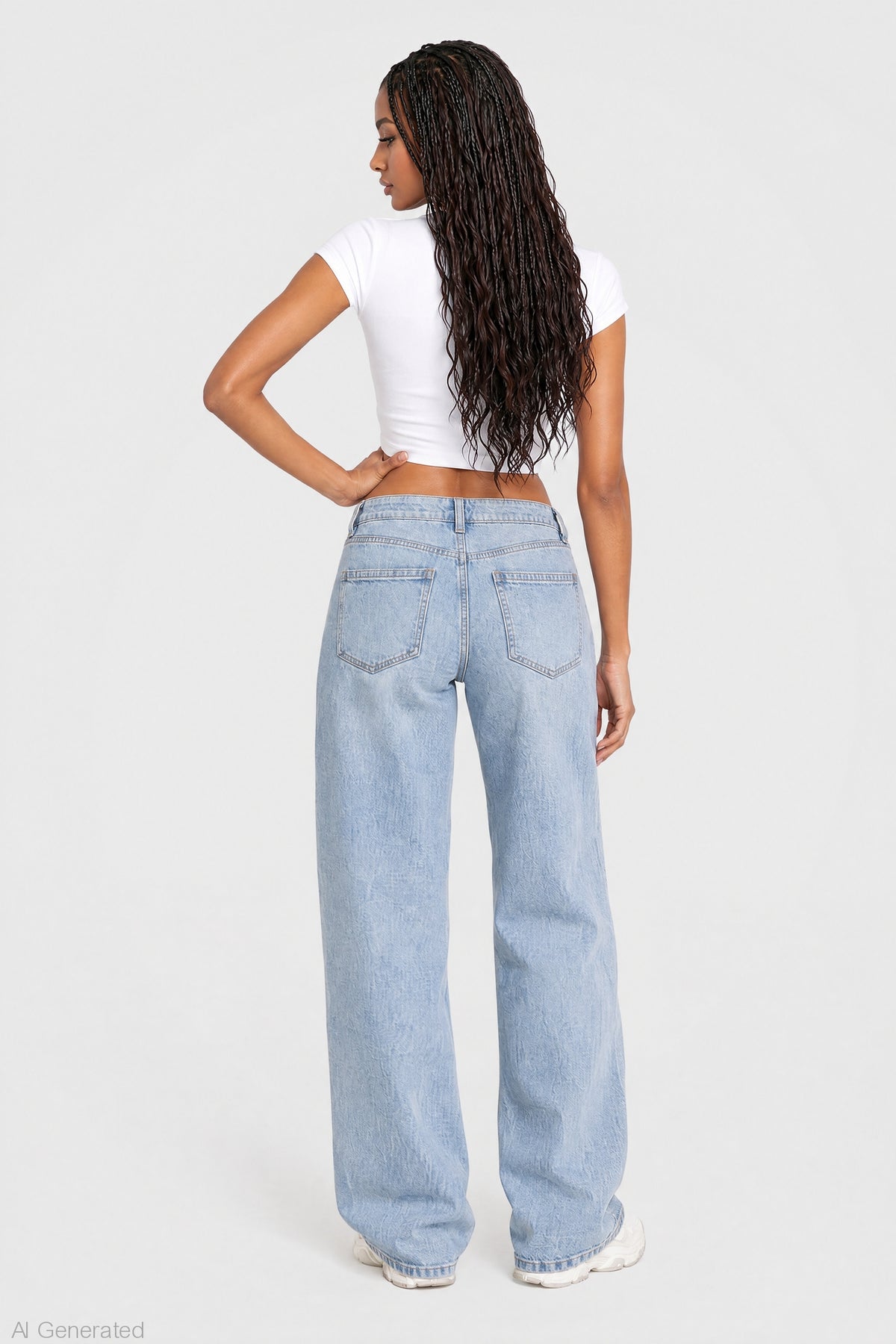 Alt View 2. Brooklyn Ripped Low Rise Baggy Jean - Light Denim Blue